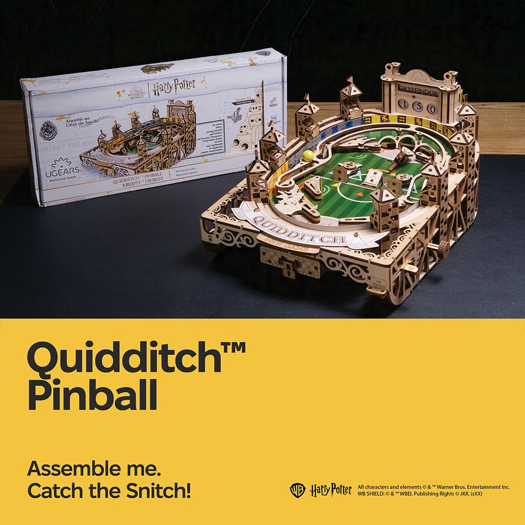 UGEARS Harry Potter Quidditch Pinball Machine - 3D Wooden Puzzles for Adults to Build, Mechanical Wooden Model Kits, Wood Brain Teaser Puzzles, Harry Potter 3D Puzzle Pinball Game for Fathers Day