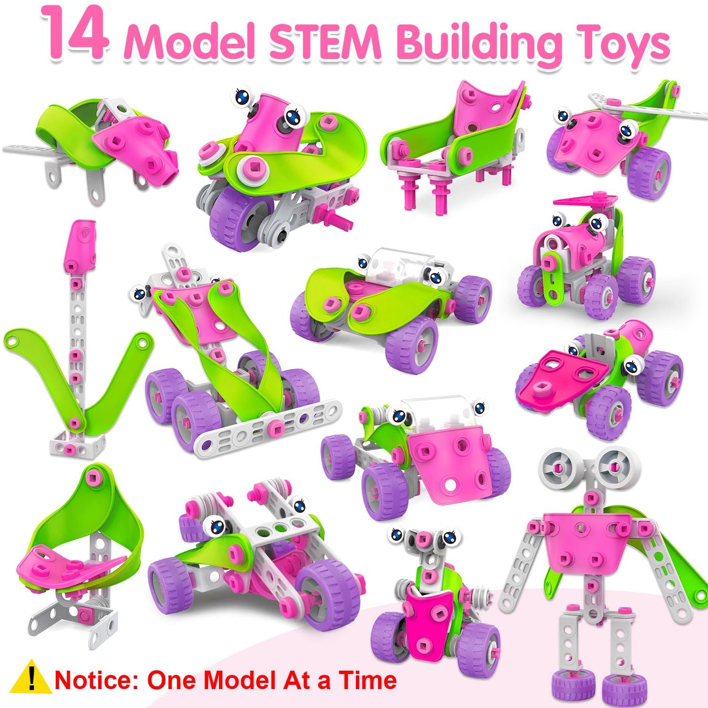 STEM Toys for 4 5 6 7 8+ Year Old Girl Birthday Gifts Pink Educational Building Toys for Kids Ages 4-8 5-7 8-10 Stem Kits Activities Construction Toys for Girls 4-6 6-8 Engineering Creative Games