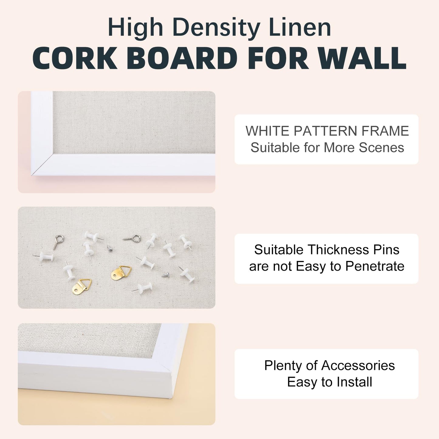 OWLKELA 12"x16" inch Bulletin Board with Linen, White Wood Style Frame, with 10 Pushpins, Linen Cork Board, Ideal for School, Home & Office