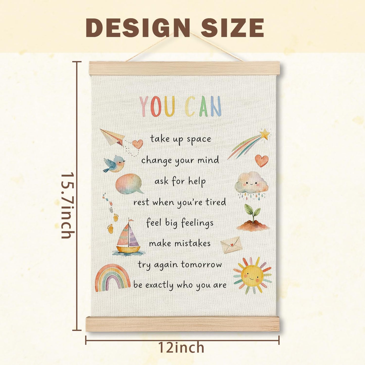 IAFQWDS Kids Affirmations Wall Art Hanging Poster Framed, Self Acceptance Mental Health Wall Decor Prints for Kids Room Classroom Playroom Calming Corner School Counselor Therapy Office, 12x16 Inch