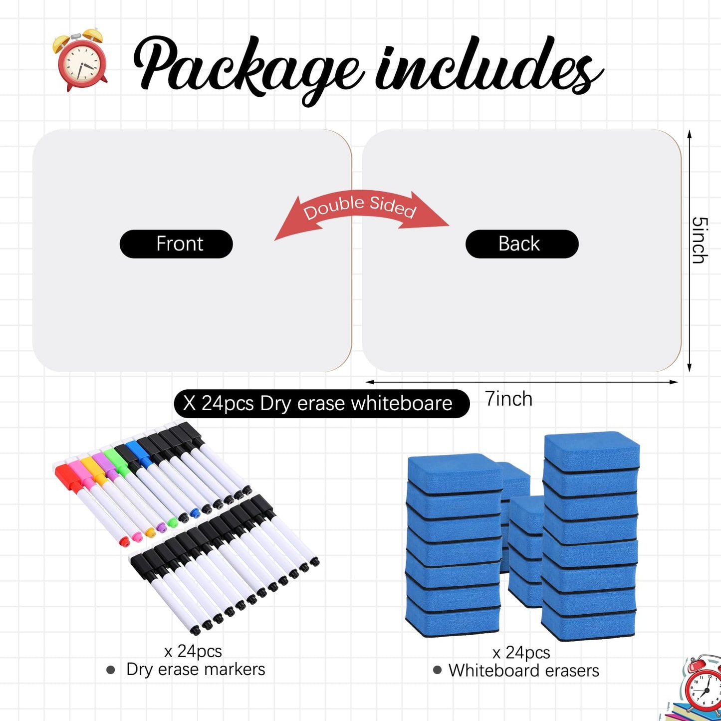 Affrolling 24 Sets Small Whiteboard Dry Erase Boards 5" x7'' Mini Double Sided Dry Erase Lap Boards with Markers Erasers Pen Holders Personal Whiteboards for Students Classroom Teacher
