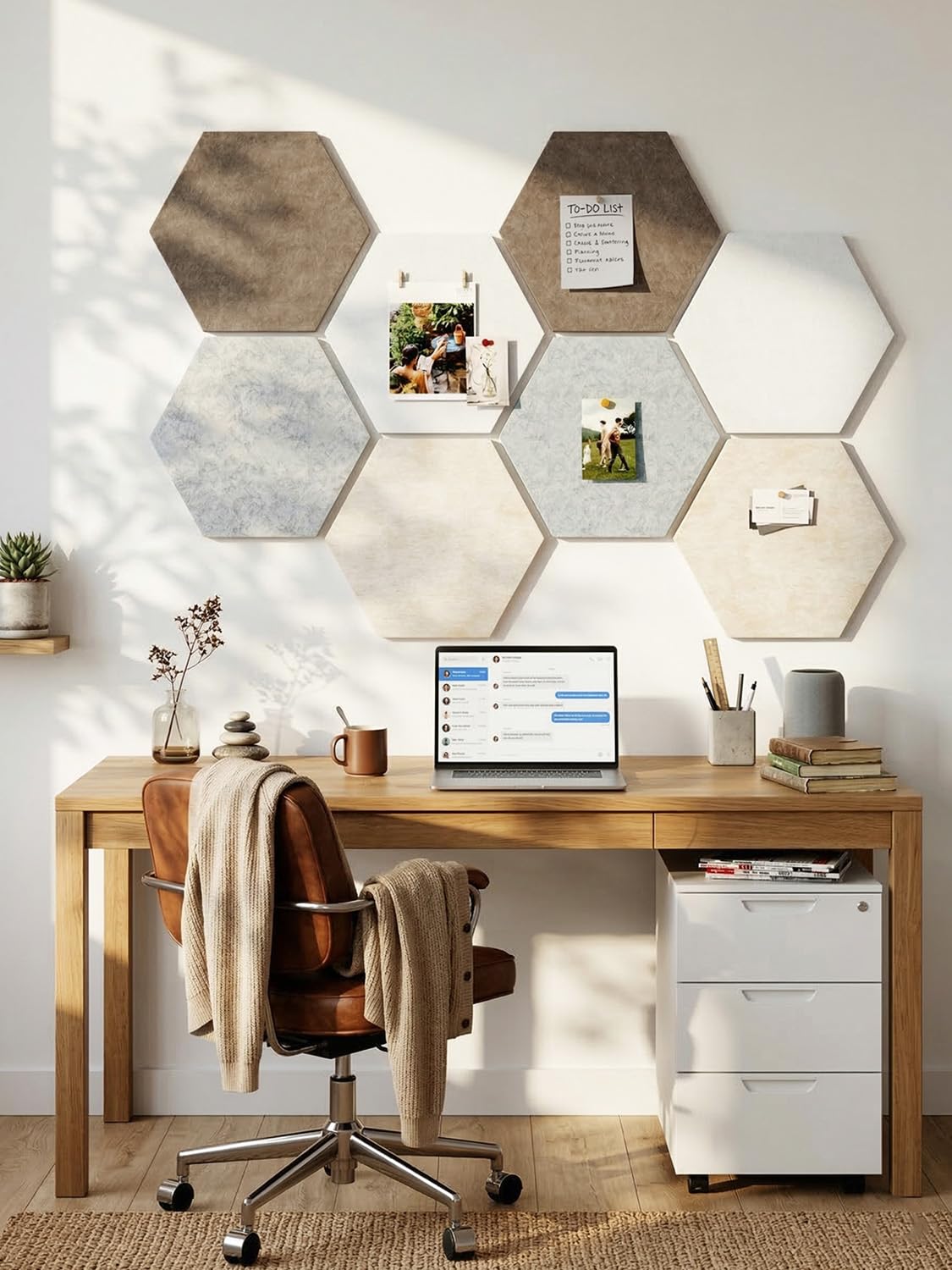 Uoisaiko 8 Pack Hexagon Felt Bulletin Board Tiles - 12" Large Thick Pin Board for Walls with 30 Push Pins, DIY Boards for Office Home School Decor, Aesthetic Hex Cork Board Alternative