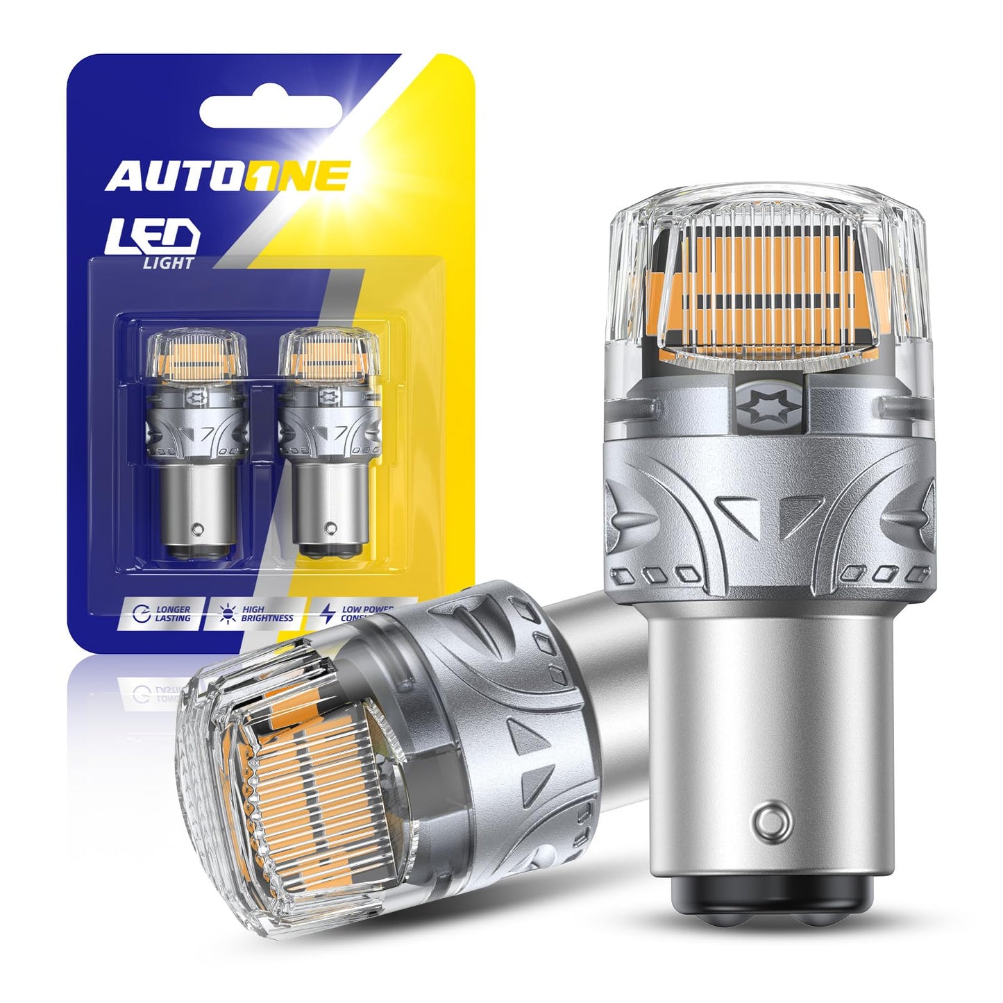 AUTOONE 1157 LED Bulb Amber Yellow, 500% Bright, 6000K, Bay15D Replacement, Pack of 2