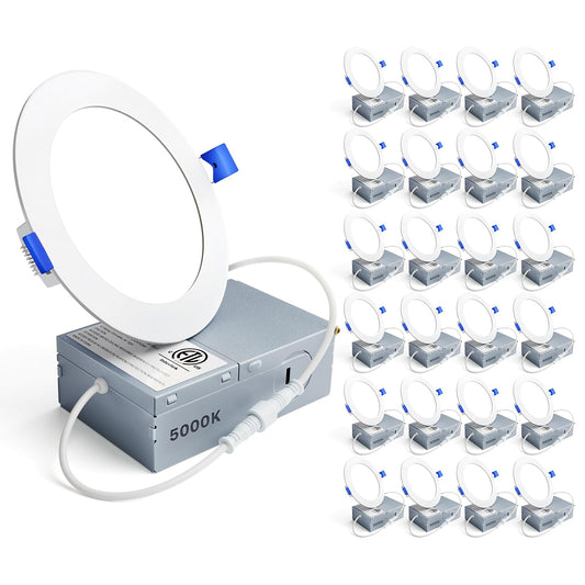 Ensenior 4 Inch Ultra-Thin LED Recessed Ceiling Light, 6000K Clear White, Dimmable, 9W, 750LM, with Junction Box
