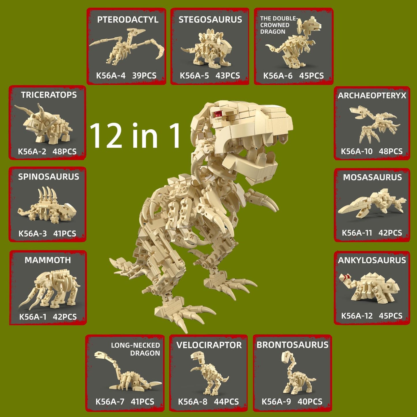 auryee 12PCS Pre Filled Easter Eggs with Toys Inside - 12 in 1 Big Dinosaur Skeleton Model Building Kits Toy for Kids Age 6+ Years Old