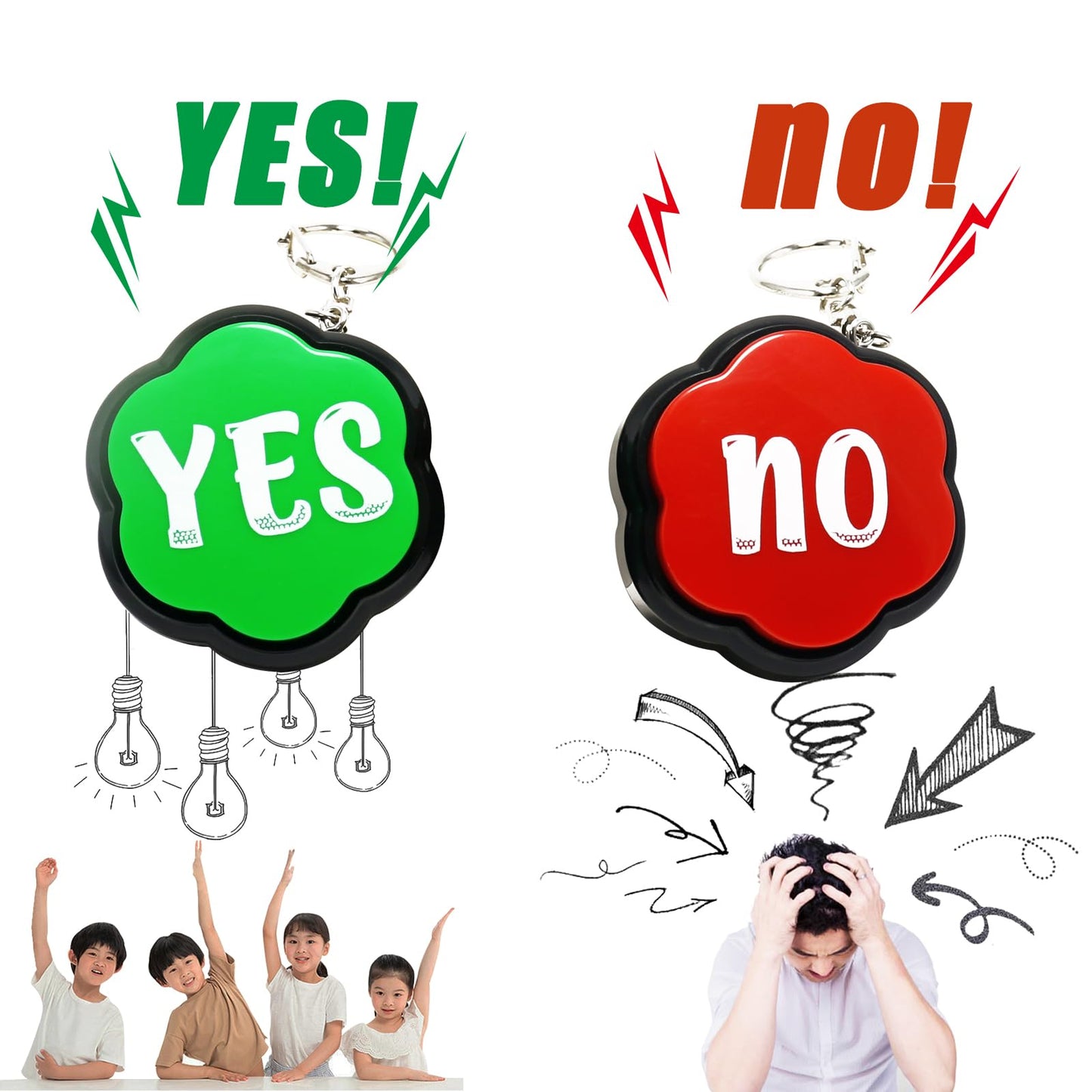 ANLIKY Yes No Sound Buzzers, Portable Keychain Buttons with Sound, Answer Buzzers Set of 2, Buzzers for Game Show
