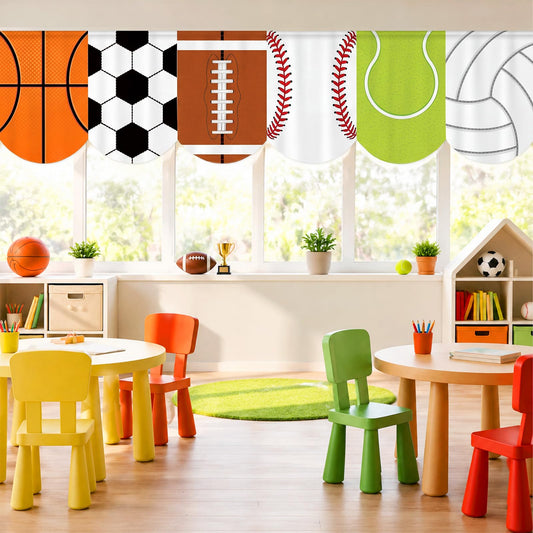 Tiamon 6 Pcs Classroom Curtains 36 x 24 Inch, Colorful Polyester Window Drapes for School, Back to School Decorations, Window Decor for Kindergarten Daycare Primary Learning Spaces (Sports)