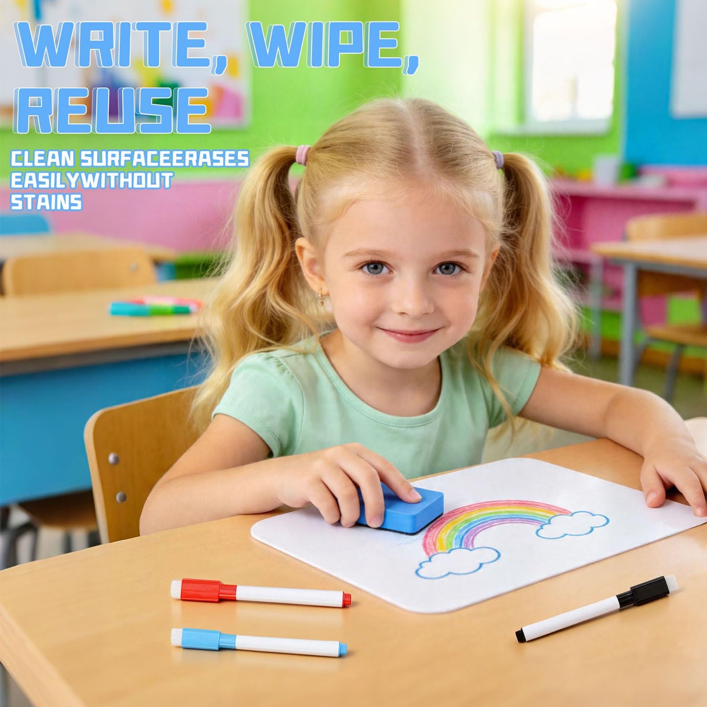 Mini White Boards for Students, 8 Pack 5 x 7 Inch Double-Sided Dry Erase Boards with Markers & Erasers, Reusable Small Lap Boards for Classroom Teacher Student Interactive Learning
