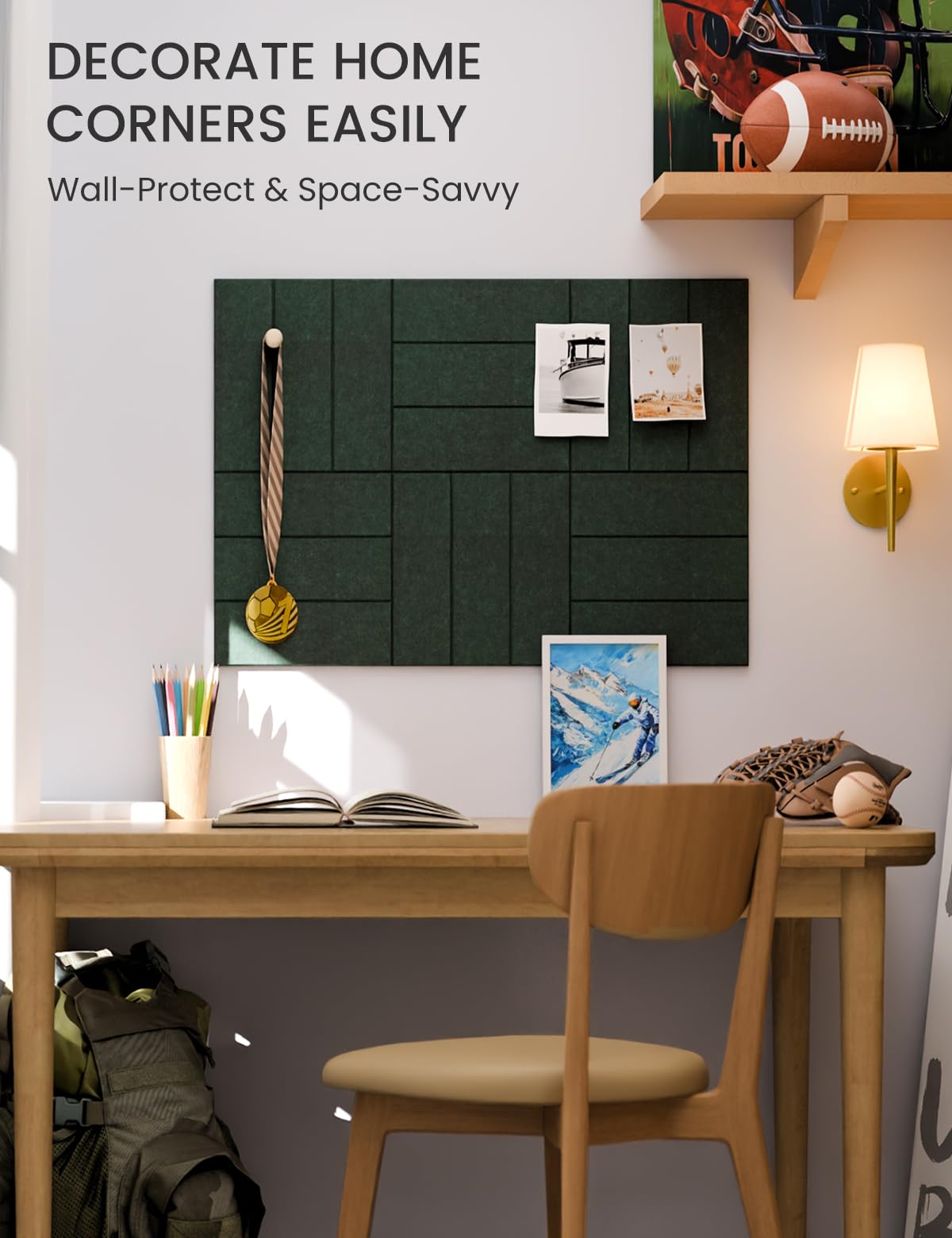 Felt Bulletin Board Tiles -28"x18" with 40 Adhesive Tabs, Cork Board Alternative for Office Decor, Push Pin Board Wall Organizer 6-Pack (Pine Green)