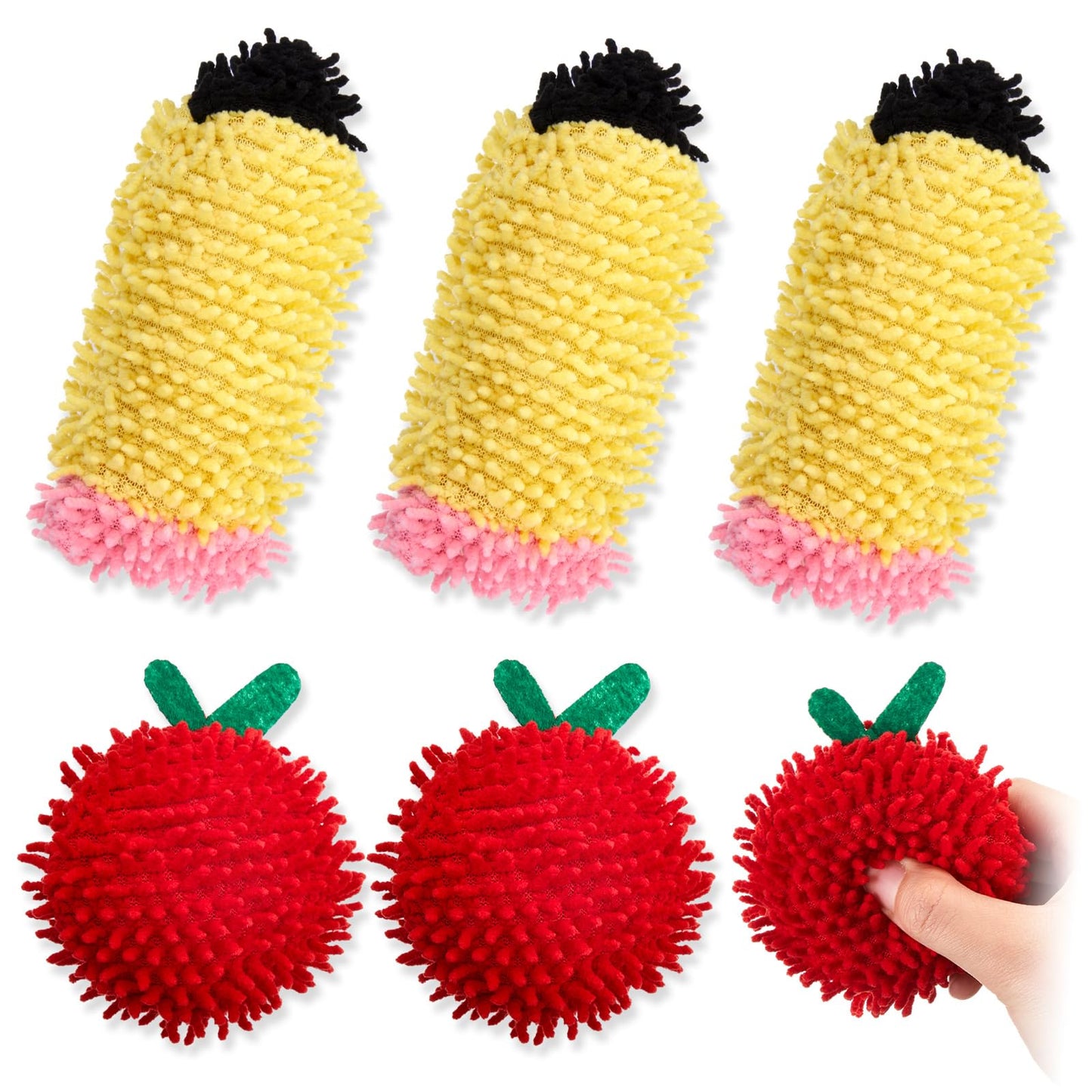 Wonderjune 6 Pcs Mini Dry Erase Eraser for Kids Lap Boards, Cute Pencil Apple Shaped Microfiber Shag Board Erasers Bulk, Funny Teacher Classroom Rewards Student Desk Decor, School Supplies Gifts