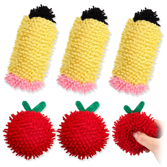 Wonderjune 6 Pcs Mini Dry Erase Eraser for Kids Lap Boards, Cute Pencil Apple Shaped Microfiber Shag Board Erasers Bulk, Funny Teacher Classroom Rewards Student Desk Decor, School Supplies Gifts