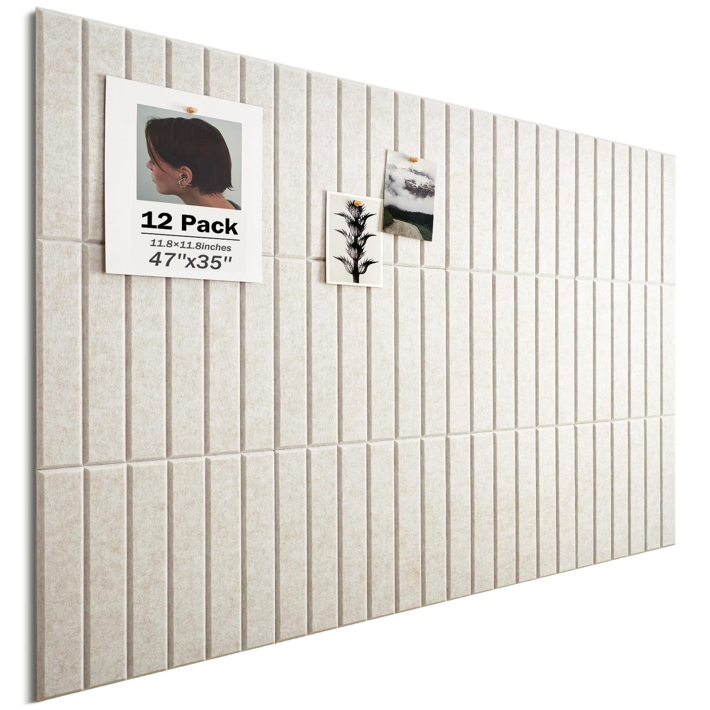 Woovio Large Cork Board, 48" X 36" Bulletin Board, 12 Pack Felt Pin Boards Cork Boards for Walls Office Home Decor, Classroom with 60 Safe Removable Adhesive Tabs Beige