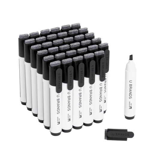U Brands Dry Erase Markers Chisel Tip Set, 36 Pack, Black, Whiteboard Pens with Chisel Point and Built In Eraser Caps, Low Odor Ink, Dry Erase Markers For Classroom, Office, Or Home