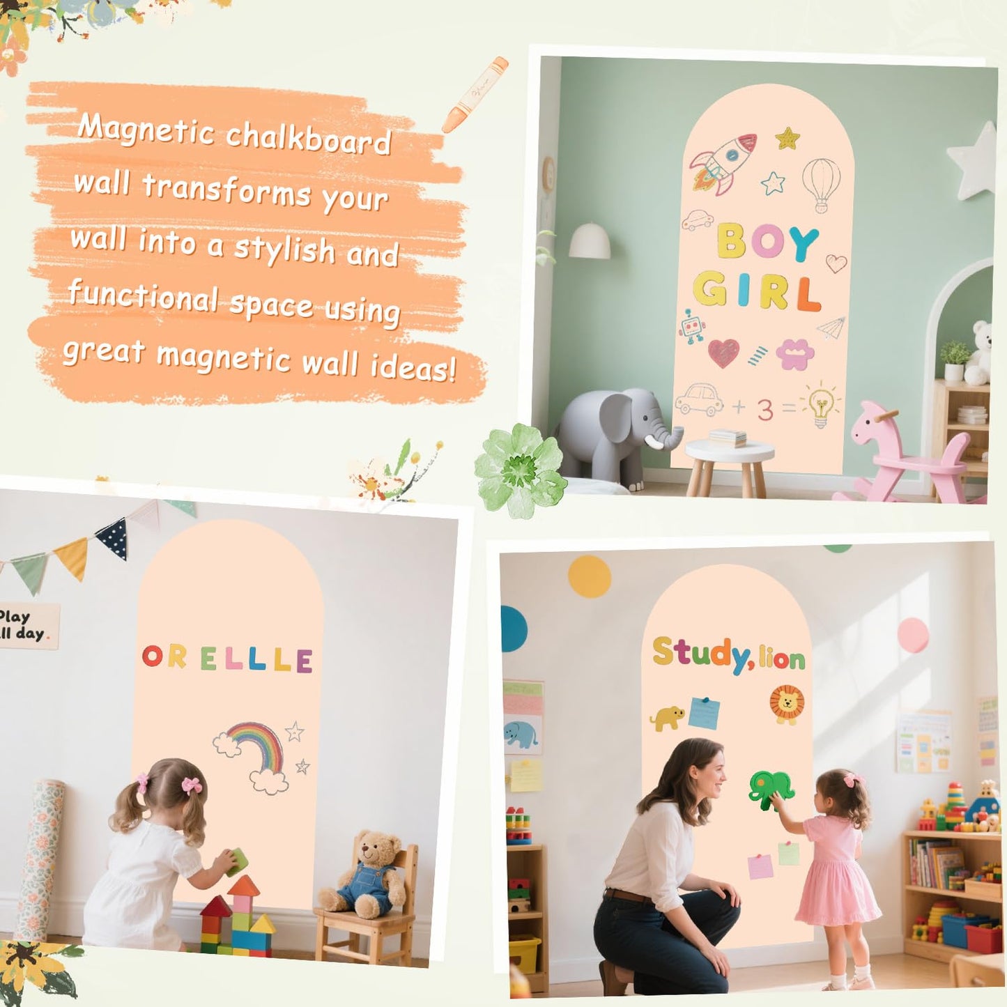 OMKSIH Arch Magnetic Wall Decal 39.3x17.5 Inch Milk Tea Magnetic Chalk Board Sticker Magnet Chalkboard for Wall Peel and Stick Self Adhesive Blackboard Multifunctional for Playroom Home