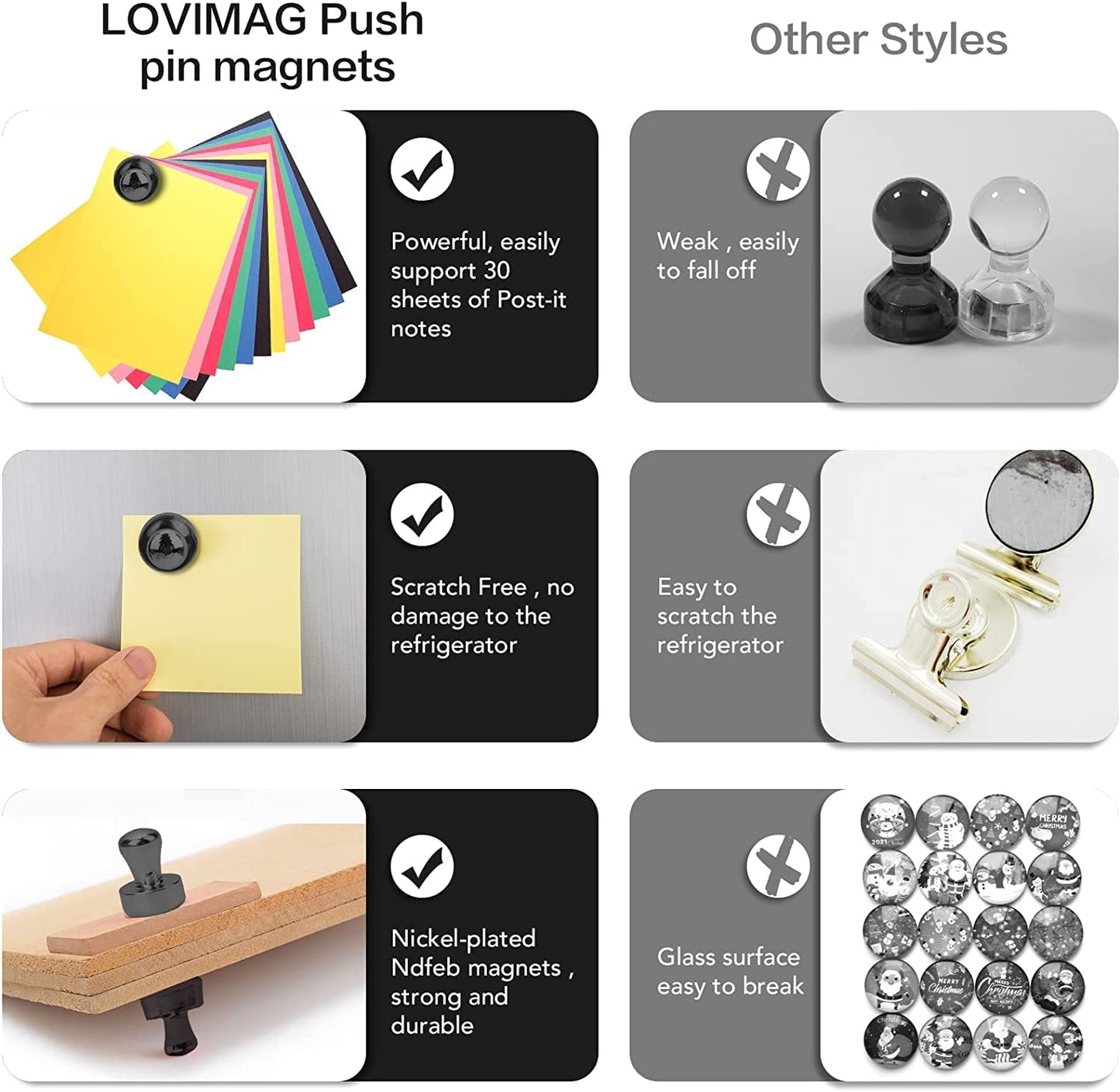 LOVIMAG Fridge Magnets 50Pcs Refrigerator Whiteboard Small Strong Magnet Classroom Kitchen Accessories Decorative Locker Set Decor Must Haves Office Calendar Refrigerador Magnetic Cute Crafts Black
