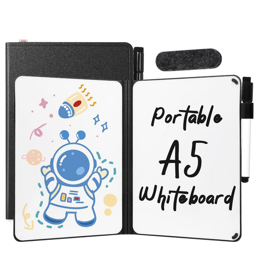 AGM Portable White Board Dry Erase, Double Sided Folding Whiteboards with Pen, Mini Portable Dry Erase Board for Study, Meeting, Doodling, Planning, Black