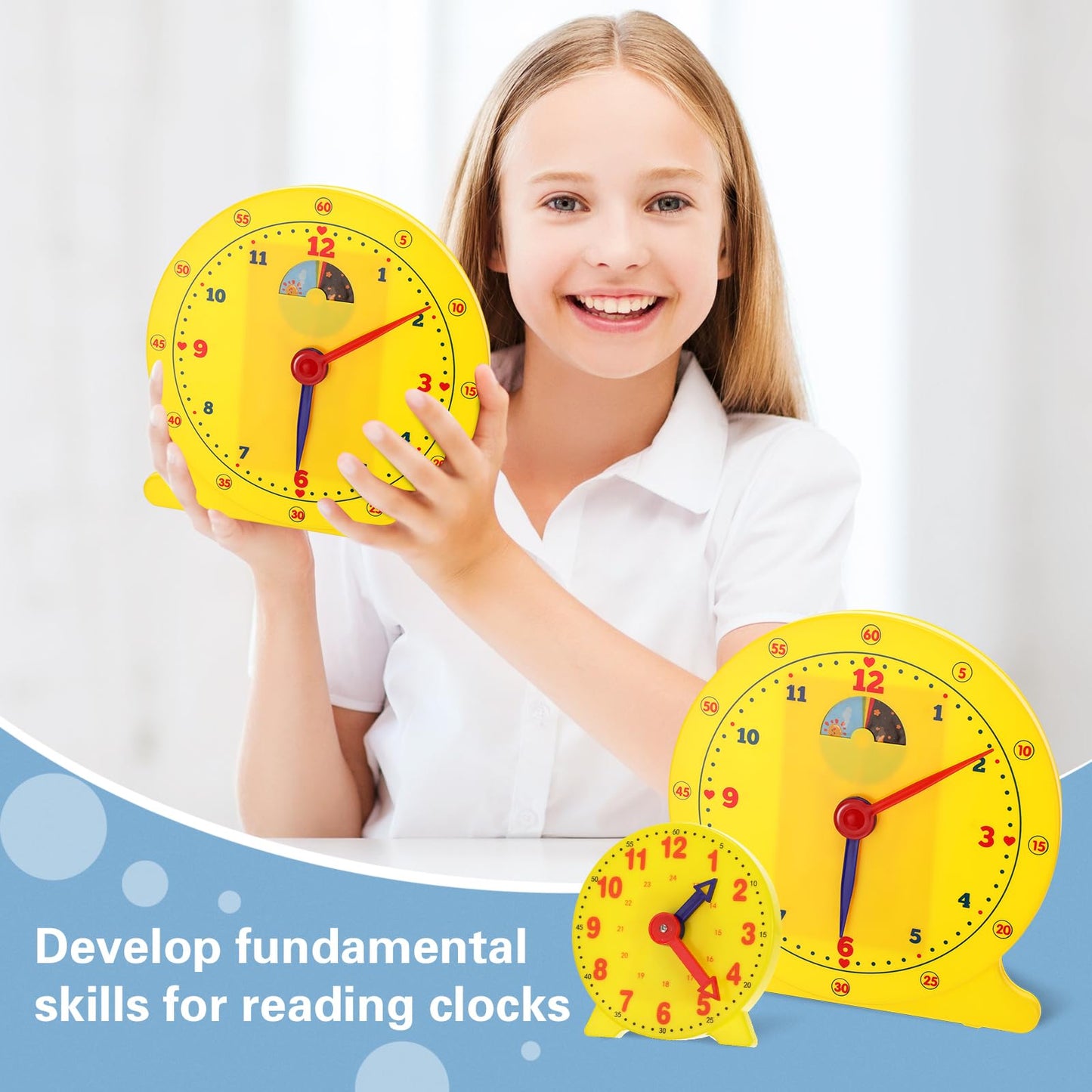 Lenwen 26 Pcs Classroom Clock Kit 24 Hours Learn to Tell Time Teaching Clock Toy for Kids Teaching Time Resources for Kids Learning Teacher Classroom Supplies (Yellow)