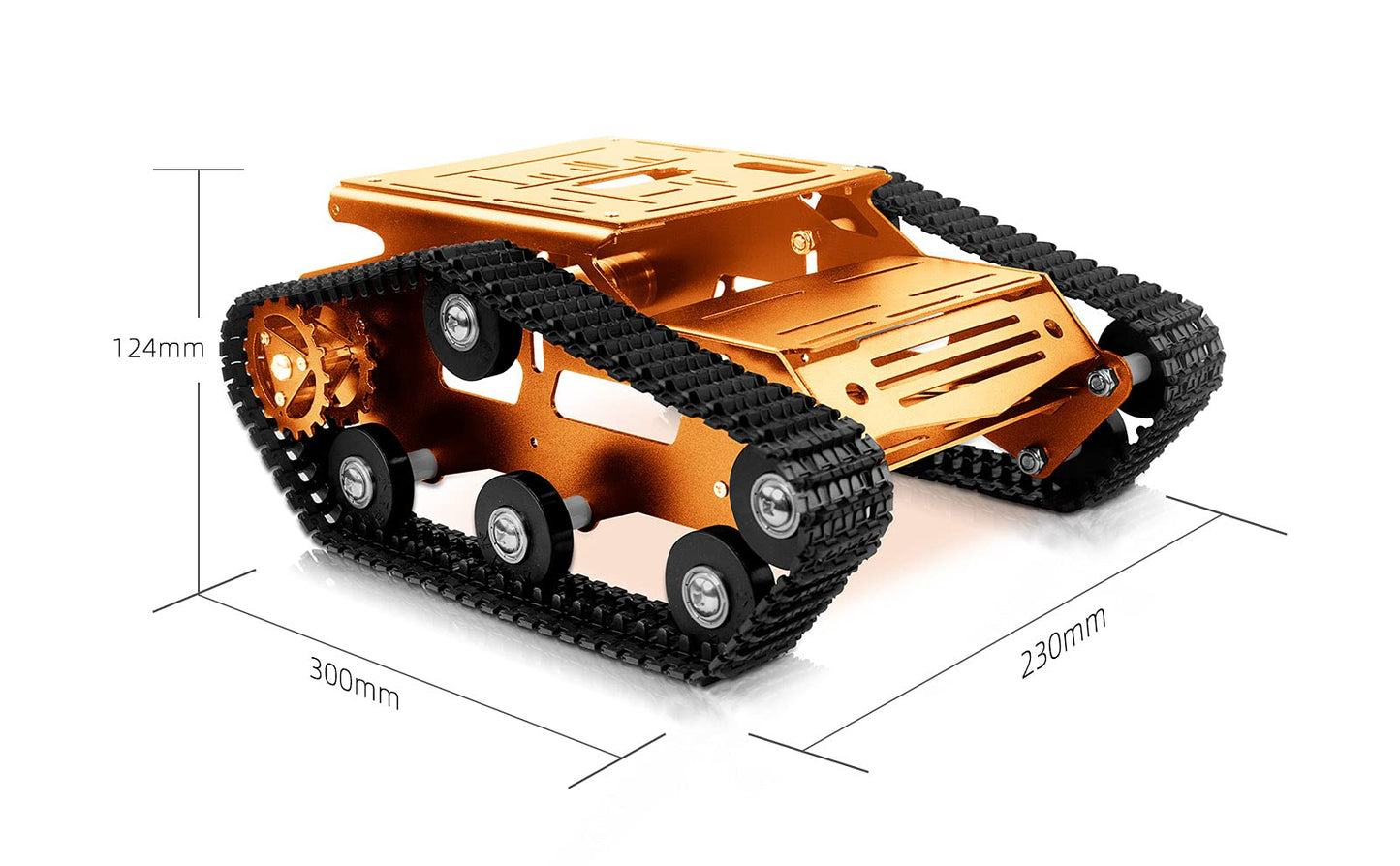 XiaoR Geek Smart Robot Car Chassis Kit Aluminum Alloy Big Tank Chassis with 2WD Motors for Jetson Nano/Raspberry Pi/Arduino DIY STEM Education Projects and ROS Research (Gold, with DC Motor)