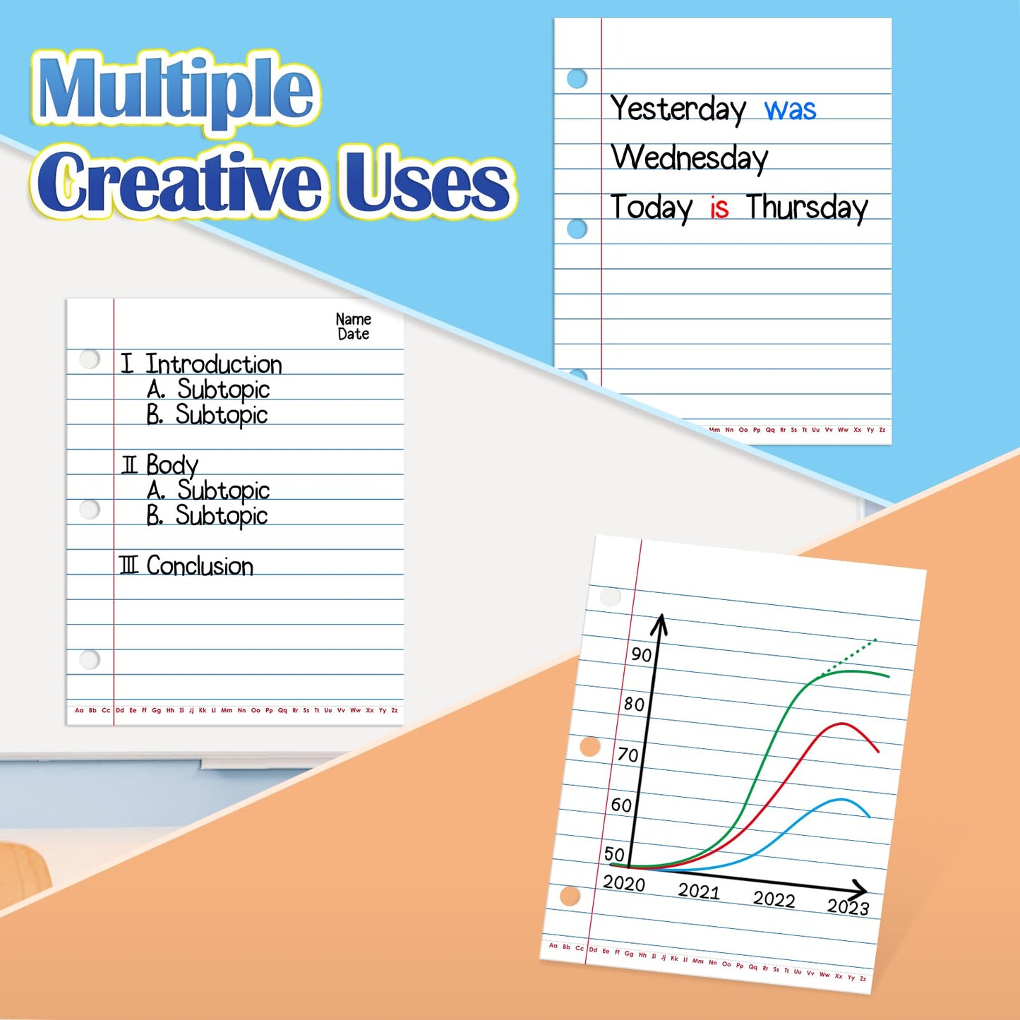 Aizweb Giant Magnetic Lined Notebook Paper,2 Dry Erase Sheets,Total Area 17" x 21.5",Handwriting Practice for Classroom Whiteboard,Chart Paper Teacher Must Have Homeschool Teaching Supplies