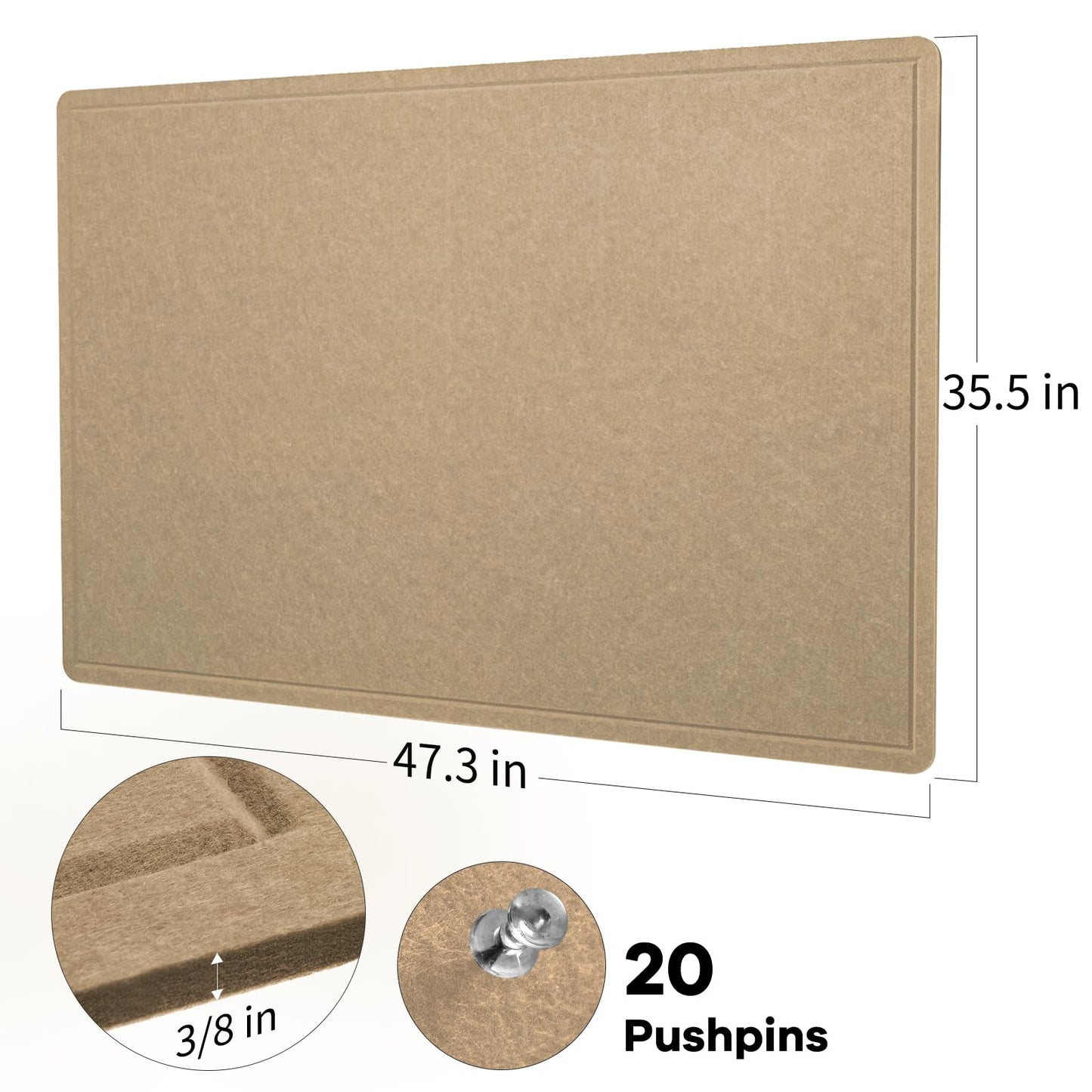 Large Bulletin Board - 48 x 36 Inches, Decorative Felt Pin Board for Wall - 4' x 3' Foldable Photo Display Board with Self-Adhesive Tape, Includes 20 Push Pins - Desert Brown