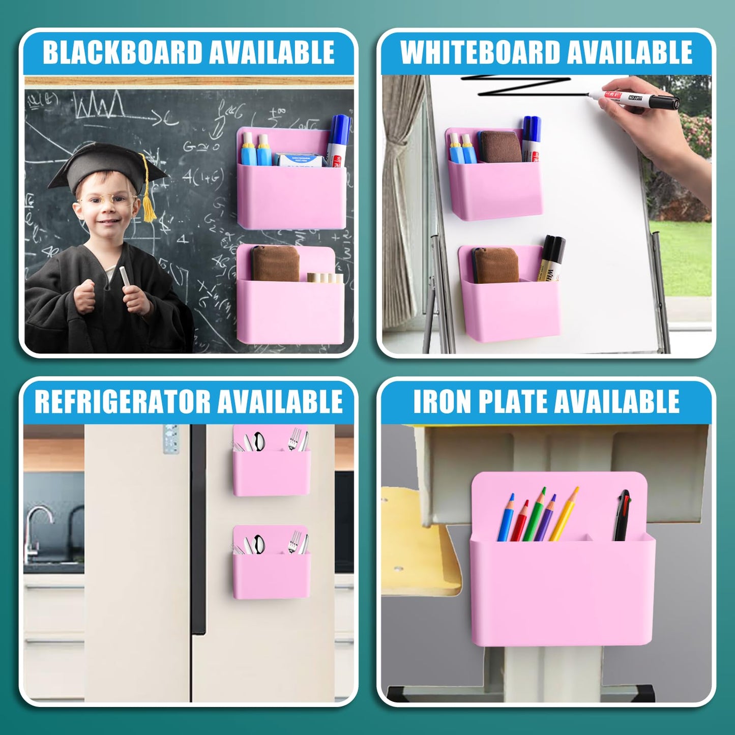 noonebutyou 2 Pcs Magnetic Marker Holder Dry Erase Marker Holder Wall Mount Self Adhesive Pen Holder Magnetic Marker Cup Holders for Whiteboard, Fridge, Home Office School (Pink)