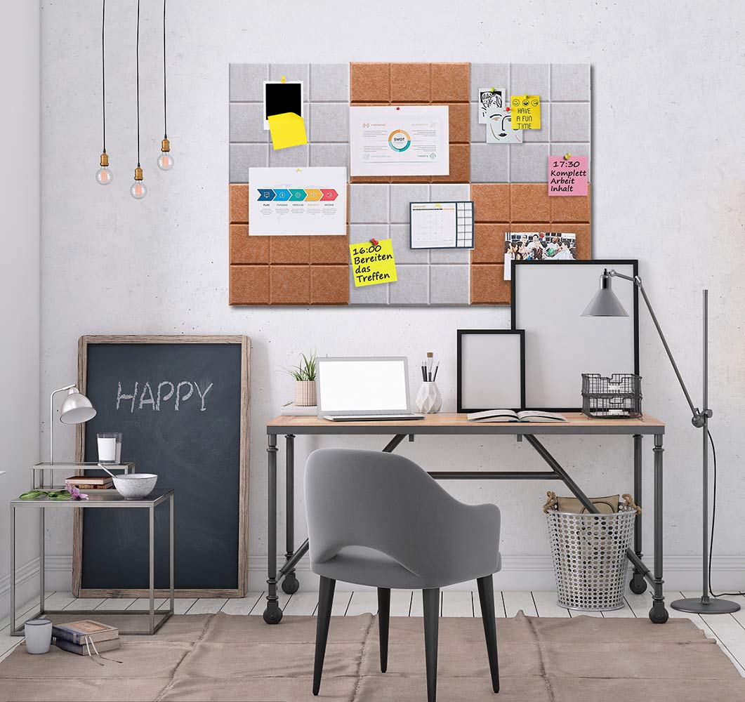Uoisaiko Large Felt Board Tiles for Wall with 30 Push Pins, 11.8"x11.8" Pack of 6 Pin Board Notice Boards for Home Office Kitchen, Bulletin Board Wall Tiles for Photos Memos (Orange+Grey, 6 Pack)