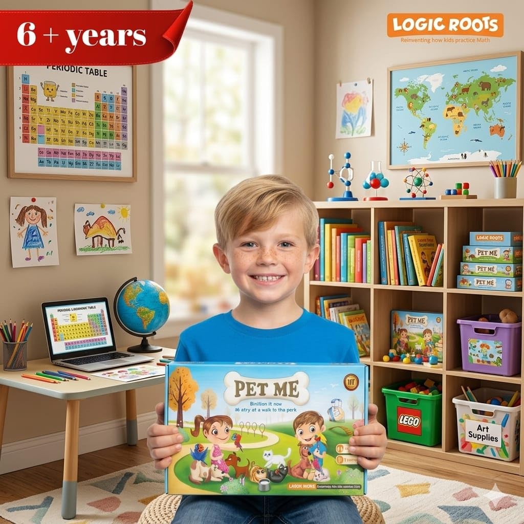 Logic Roots Multiplication and Division Game - Fun Math Board Game, Easy Start STEM Toy, Educational Gift for Kids (Girls & Boys), Homeschoolers, Grade 1 and Up (Pet Me)