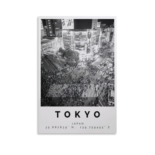 JHXNJDPOST Tokyo Black And White Urban Scene Poster Canvas Wall Art Aesthetic Decorative Painting Living Room Restaurants, Pool Halls And Hotelsstyle-1 12x18inch(30x45cm)