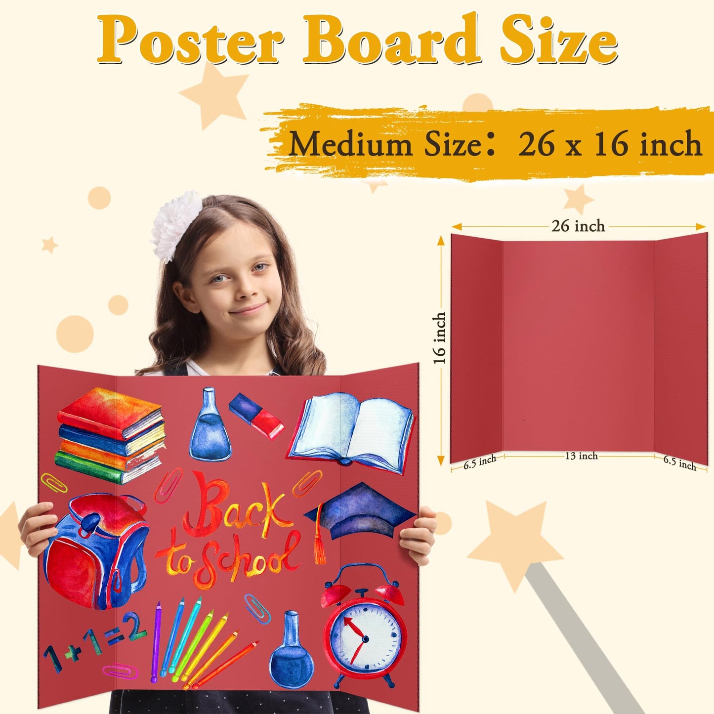 AKONEGE 4PCS Medium Trifold Poster Board 26" x 16" Red Tri Fold Presentation Boards, Corrugated Cardboard Picture/Project Display Boards for Event, Exhibition, Business, School Project, Science Fair