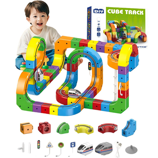 Magnetic Suction Rail Electric Train Set 3D Magic Flexible Race Track, 123 Pcs Race Car Track Block with Anti-Gravity, Educational Toy Boys Girls Birthday (123 PCS)