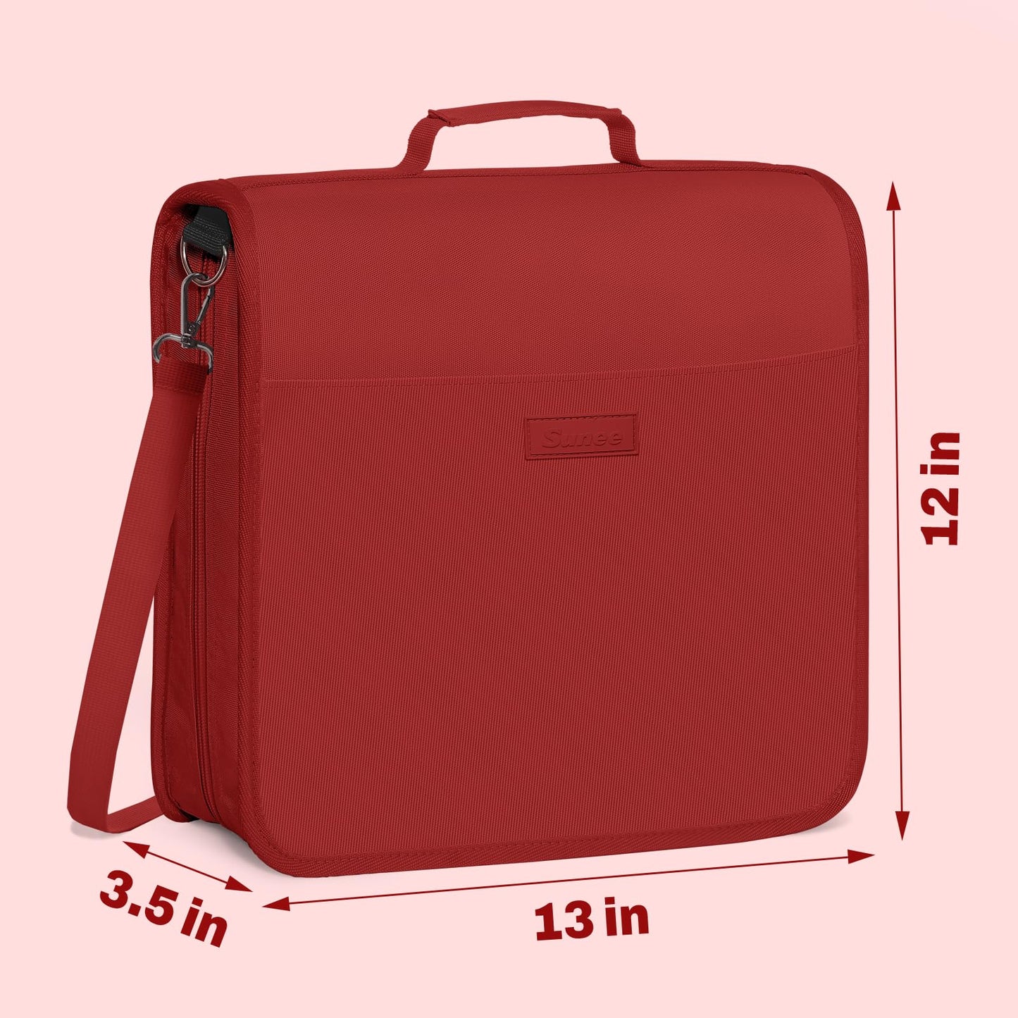 SUNEE Zipper Binder 3 Ring, 3 Inch O-Ring with Handle and Shoulder Strap, 600-Sheet Capacity, 5-Tab Expanding File Folder, Multi-Pockets for Middle School Organizer Binder with Zipper, Bright Red