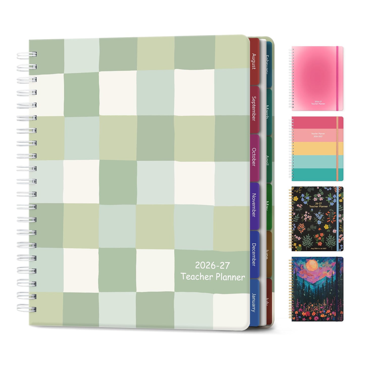 Teacher Lesson Planner 2026-2027 Academic Year, Aug 2026-Jul 2027, Deluxe 26-27 Lesson Plan Book for Teachers Supplies & Homeschool Planner with Pocket & Monthly Tabs, 8.5" x 11", Green Checkered
