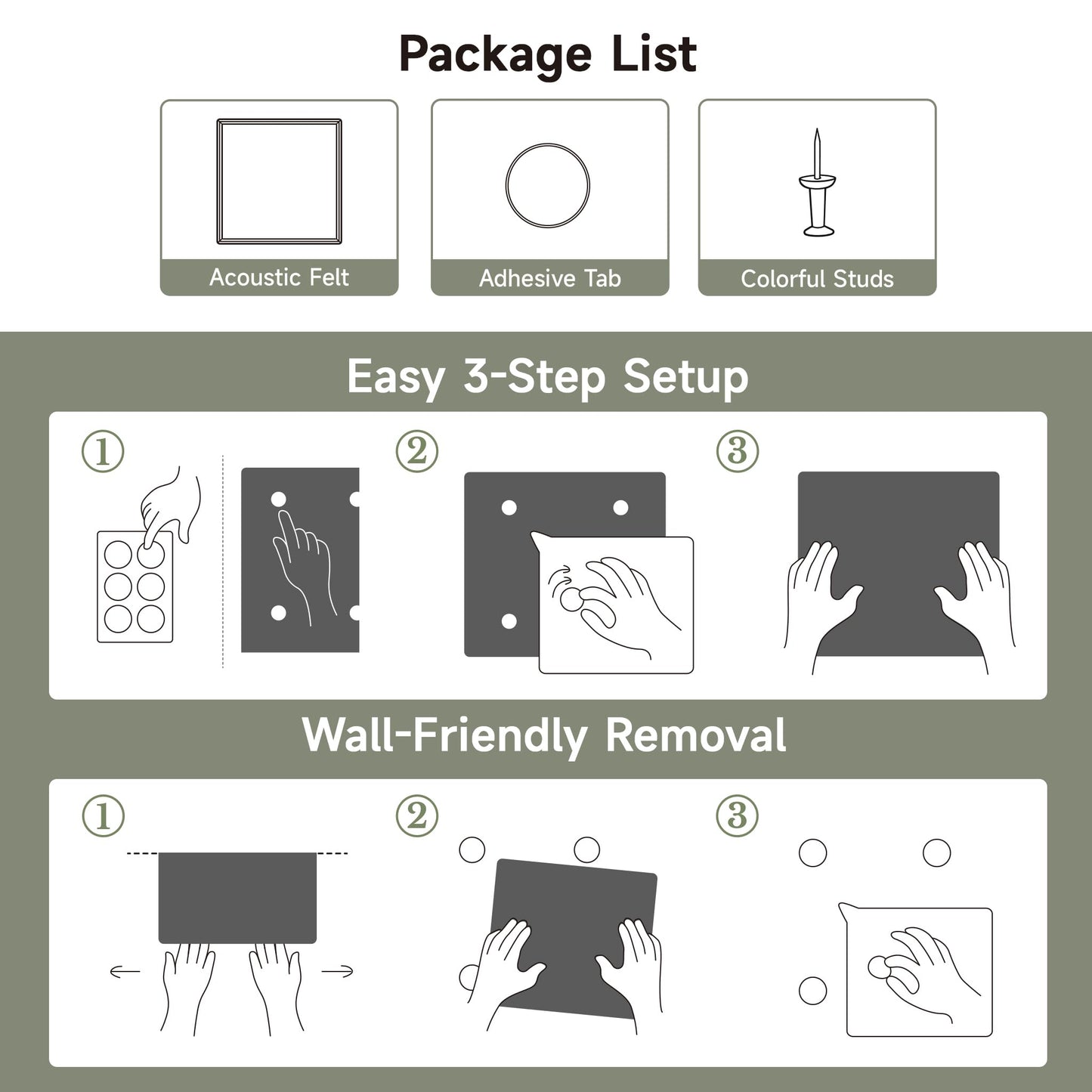 MISSDAY Black Acoustic Wall Panel Felt Bulletin Board 48" x 36" Cork Board for Wall, 12-Pack Boards with 72 Removable Adhesive Tabs, 50 Pins, Pin Board for Home Office Classroom Soundproof Wall Tile