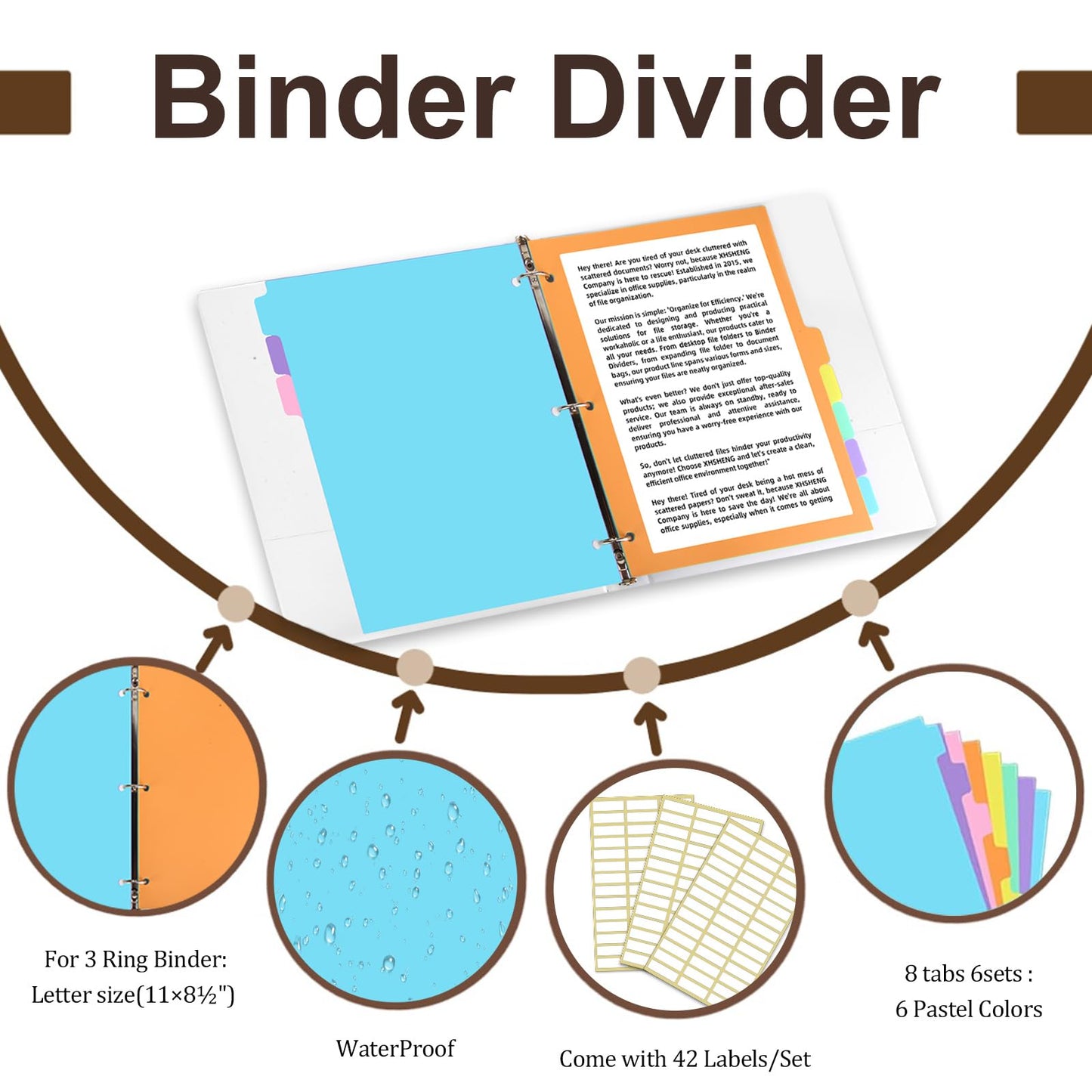 5-tabs 6 Set Binder Dividers with Tabs,Plastic Index with Label,Colored Tab Dividers for 3 Ring Binder (Total 30 Pcs)