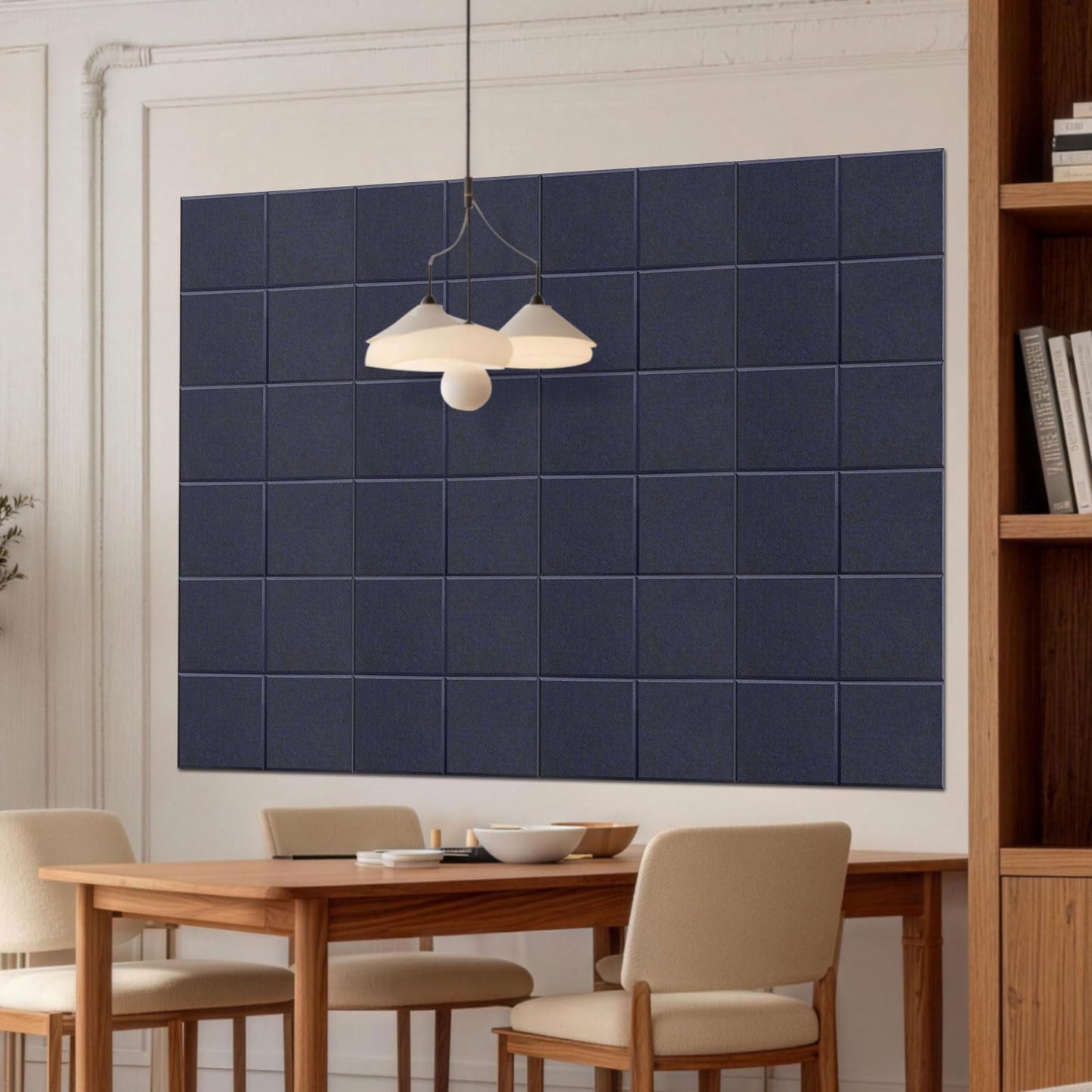 MISSDAY Blue Acoustic Wall Panel Felt Bulletin Board 48" x 36" Cork Board for Wall, 12-Pack Boards with 72 Removable Adhesive Tabs, 50 Pins, Pin Board for Home Office Classroom Soundproof Wall Tile