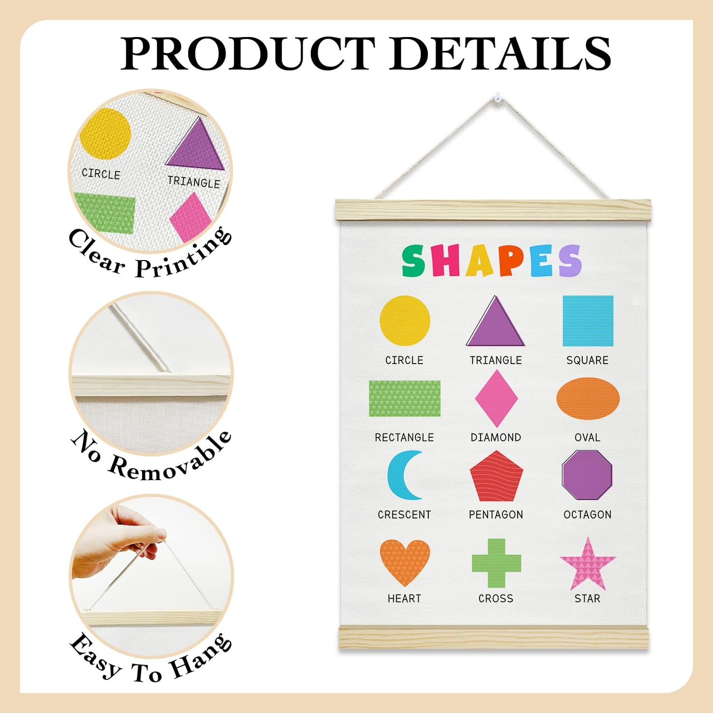 rizotus Numbers Shapes Poster Hanger Frame Set of 2, Educational Wall Art Posters for Kids Room, Hanger Frame for Classroom Toddler Nursery Playroom Bedroom Wall Decor, 12x16 Inch -B04