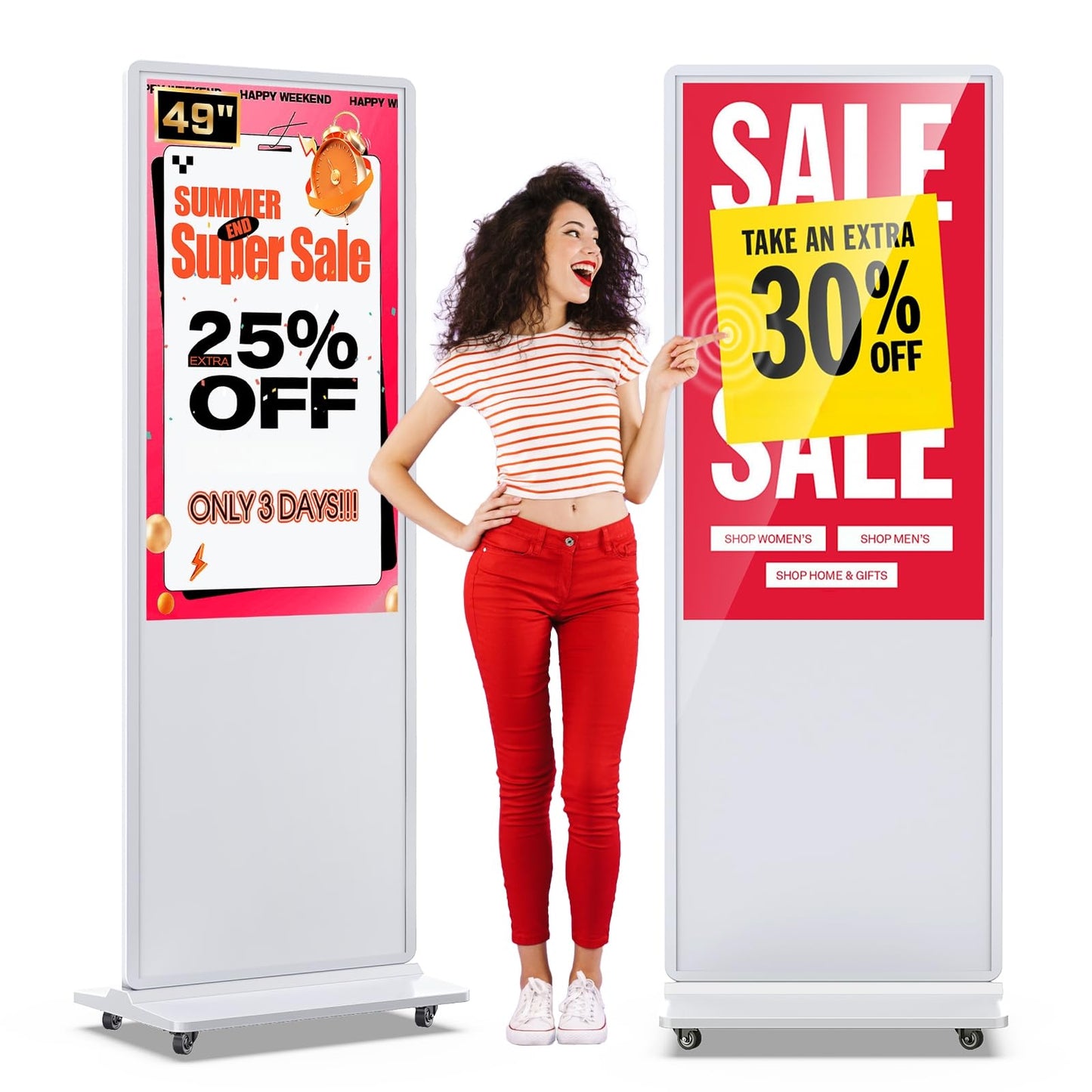 QIXZOCV MWE 49 Inch Indoor Digital Signage Touchscreen Kiosk Floor Standing Advertising Display LCD Totem Interactive Display Poster Android System with Auto Media Player-White