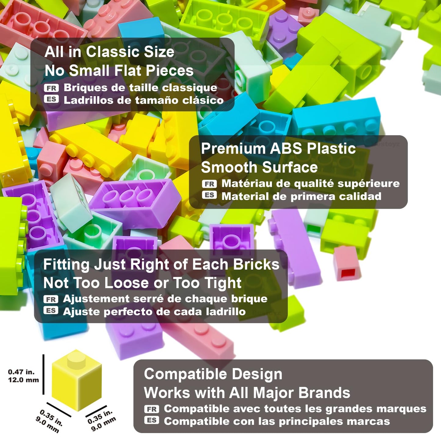 Building Bricks 1000 Pieces in Pastel Colors, Classic Building Blocks Toys & Gifts for Boys & Girls Aged 4+
