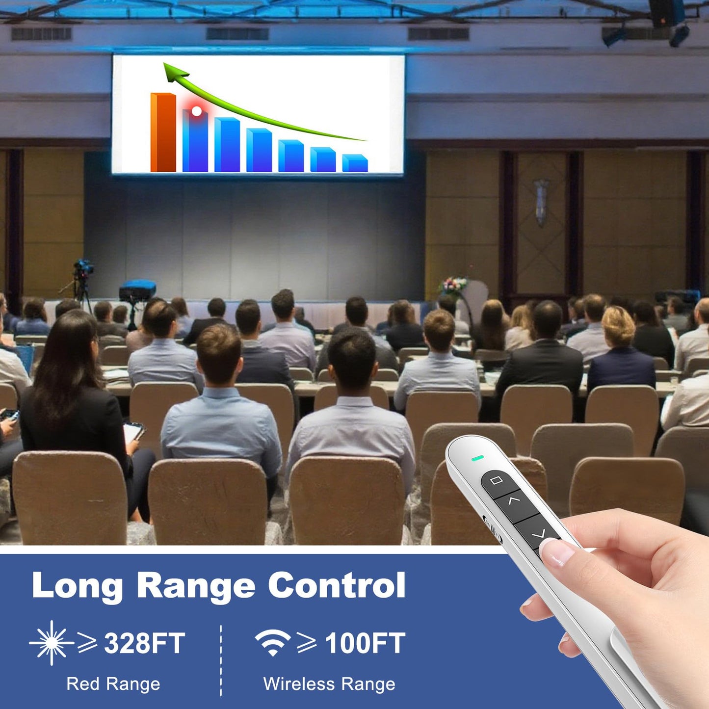 QUI Presentation Clicker with Volume Control, 2.4GHz USB Wireless Presenter Remote, PowerPoint Clicker Slide Advancer Compatible with Mac, Windows, Google Slides, Keynote