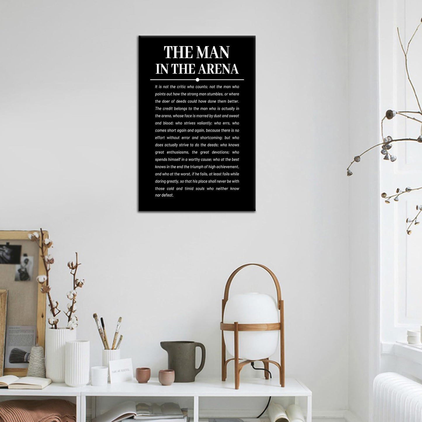 The Man in the Arena Inspirational Canvas Wall Art Motivational Entrepreneur Quotes Poster Print Positive Picture Artwork for Bedroom Office Wall Decor Ready to Hang [12''Wx18''H]