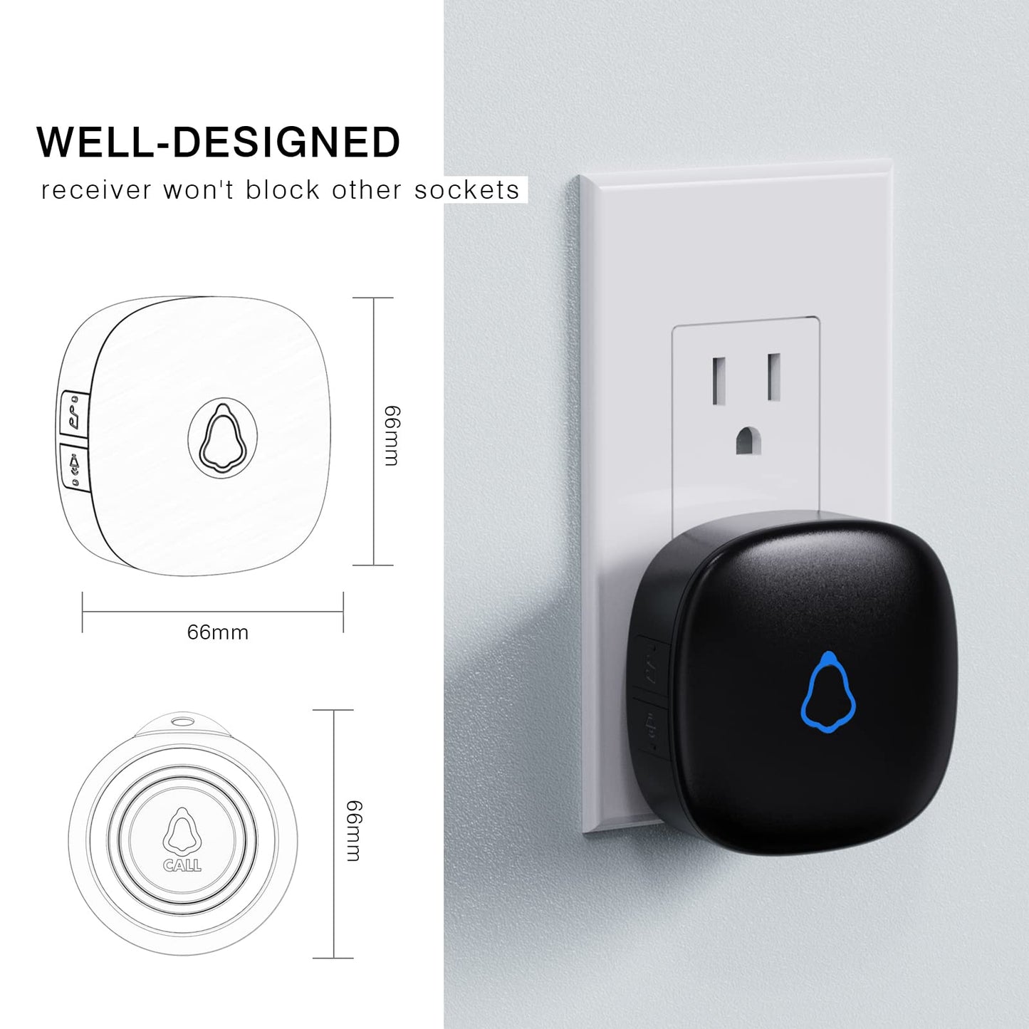 Caregiver Pager, Wireless Call Button for Seniors/Elderly at Home, 2 SOS Buttons + 1 Receiver Medical Life Alert System, Emergency Panic Call Bell, Nurse Calling & Patient Assistance Alarm