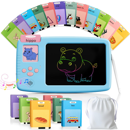ZONSTVYS Talking Flash Cards for Toddlers: 2-in-1 LCD Writing Tablet with 510 Sight Words, Montessori Language Learning, Autism & Speech Therapy Toys for Children Ages 1-6, Blue