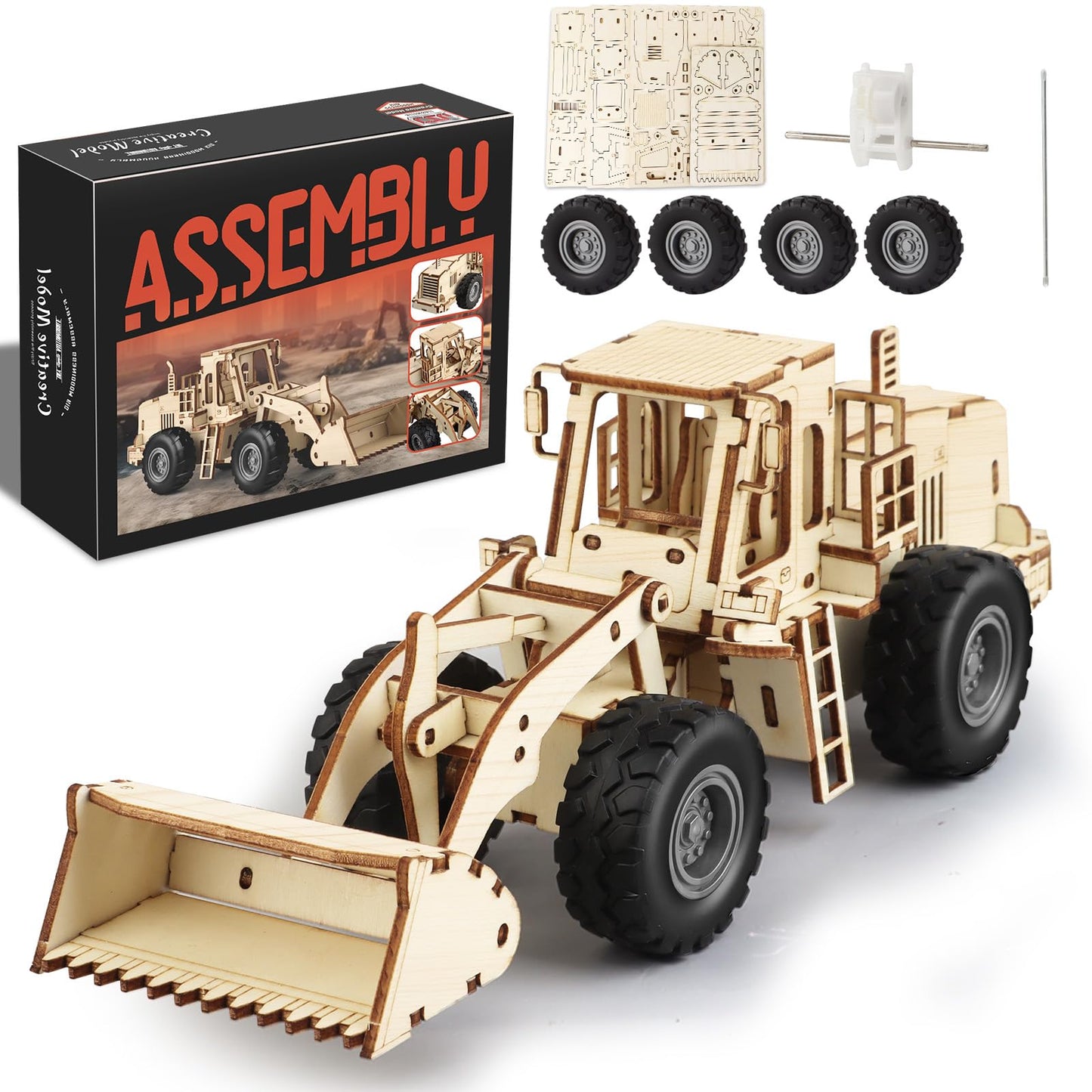 MOCBURIKU 3D Wooden Puzzles Bulldozer Model Kits, DIY Wood Craft Assembly Car Building Kits with Pull Back Mechanism, Gifts for Adults Men Teens Age 14 yrs Above to Build for Birthday Christmas