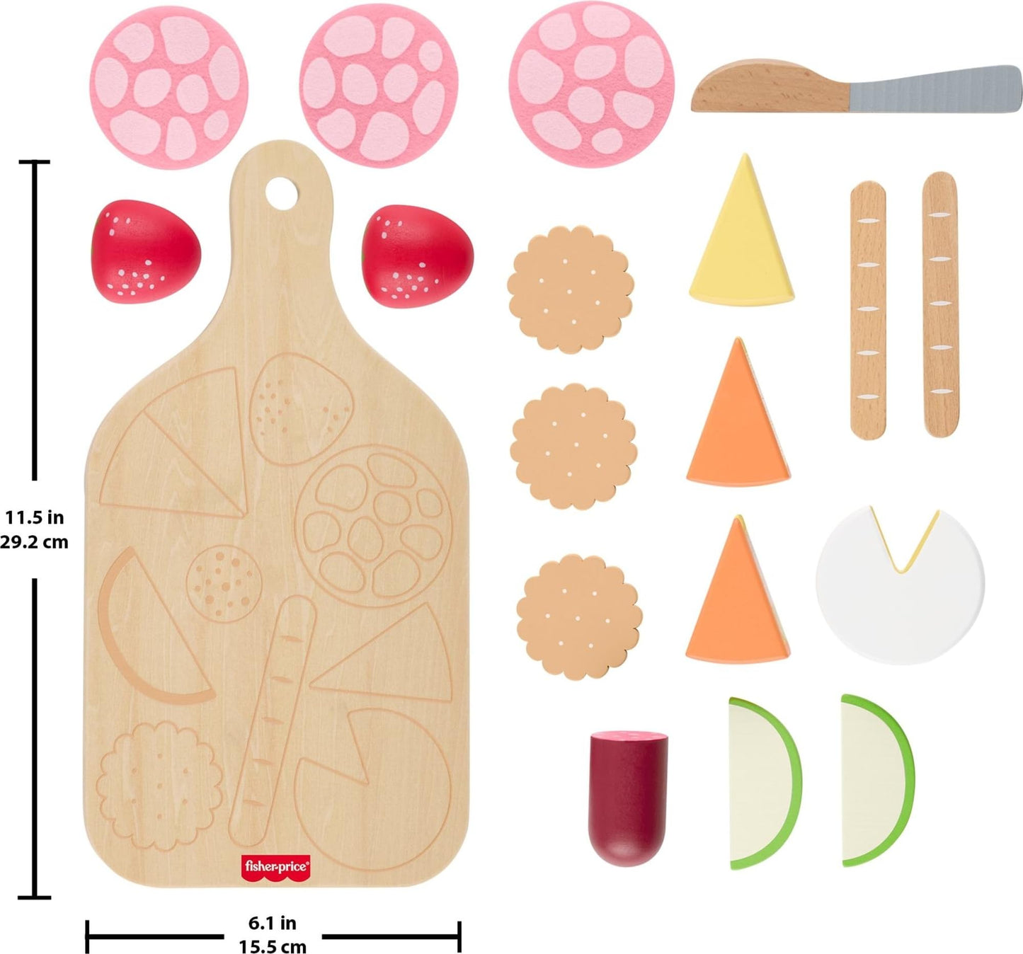 Fisher-Price Wood Pretend Play Toy Charcuterie Board Set, 19-Piece Playset with Wood & Fabric Food for Preschool Kids Ages 3+ Years