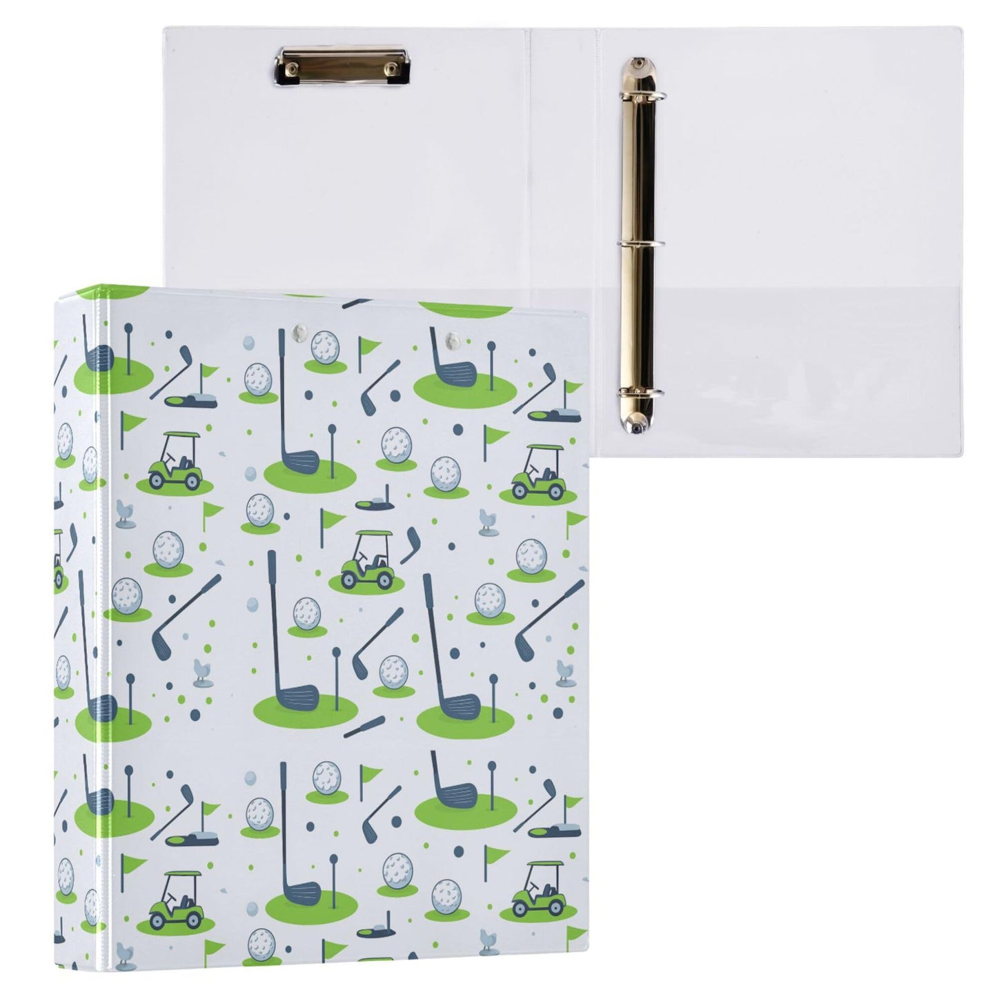 Golf White Round Ring Binders 1.5 Inch Sports Ball 3 Ring Clipboard Binder for Office School Work Supplies File Folder 200 Sheet Capacity