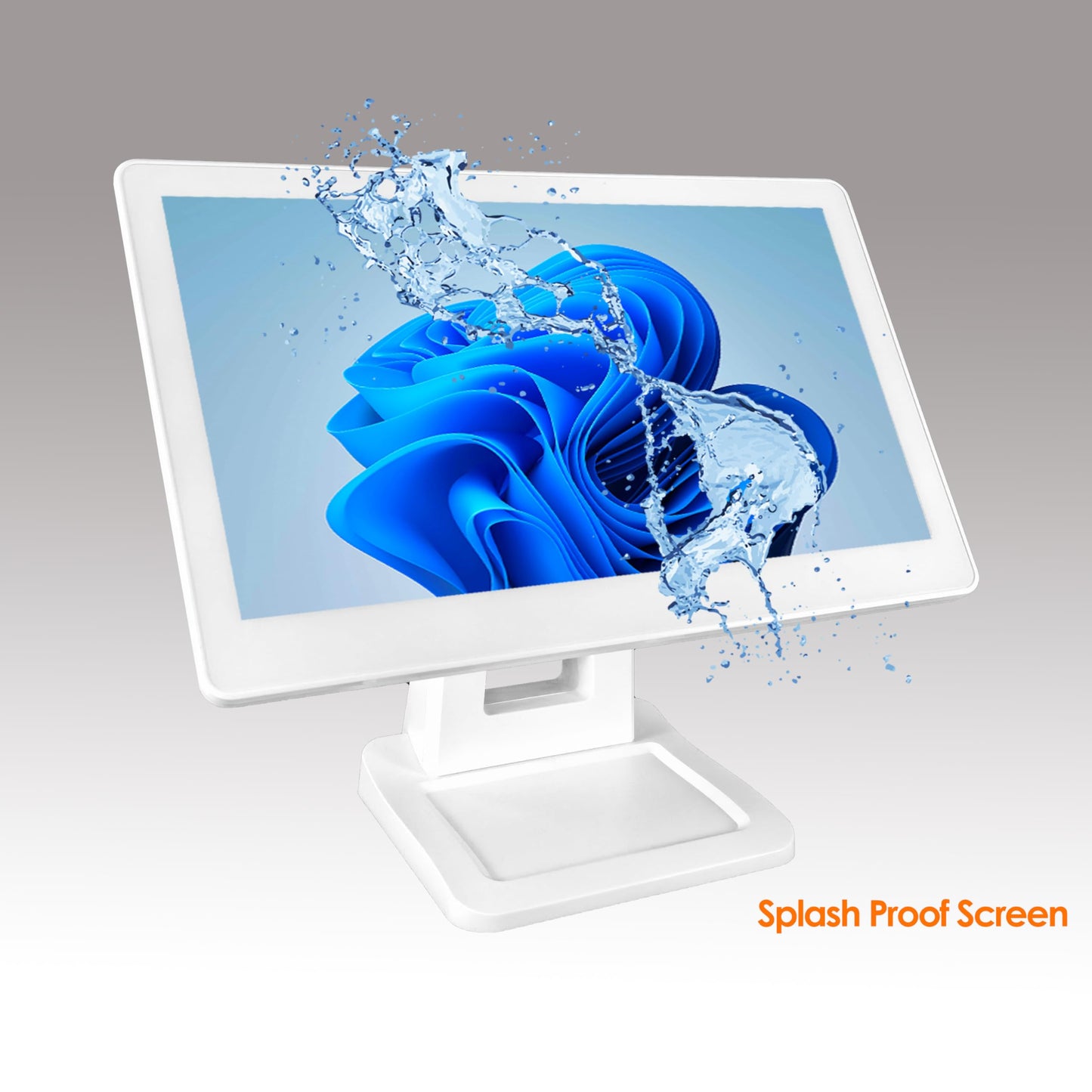 ANGEL POS 15.6 Inch 1920 x 1080 FHD IPS Touchscreen POS Monitor with Metal Stand, 10 Points Touch HDMI VGA, Waterproof Dustproof Screen 1080P, Indusitrial, Office, Retail, Gym, Warehouse (White)