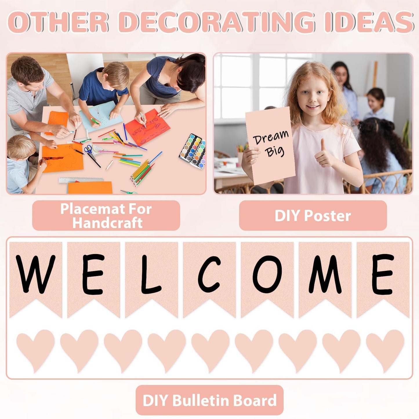Qyeahkj Pink Bulletin Board Paper Roll Girl Blush Pink Bulletin Board Background Paper Fade Resistant Classroom Decoration Poster Art Craft Home Wall Education Decoration Supplies 17.7in x 20ft