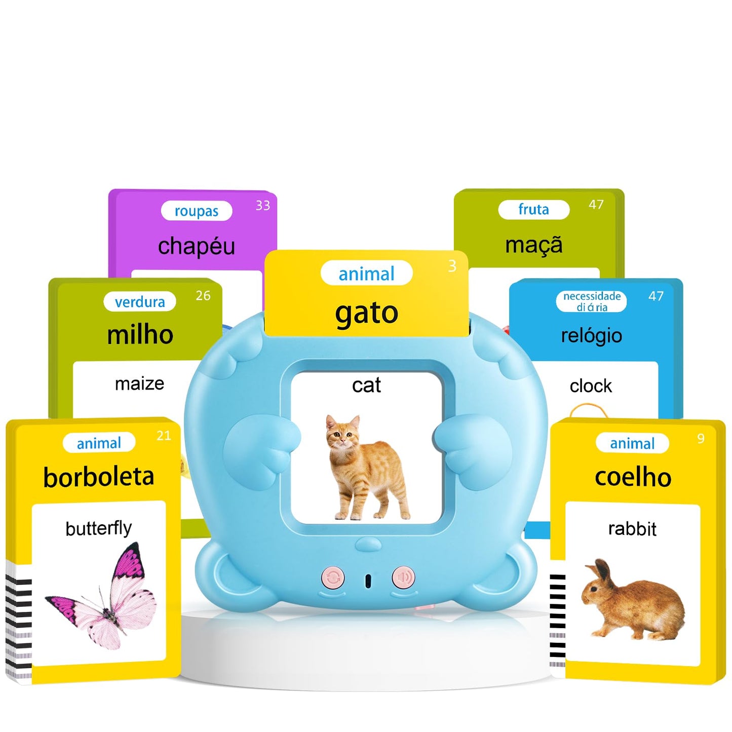 Portuguese (Brazil) & English Talking Flash Cards for Toddlers, Bilingual Flash Cards Learning Montessori Toys with 224 Sight Words, Speech Therapy Toys for Children Sensory Preschool Education Gifts
