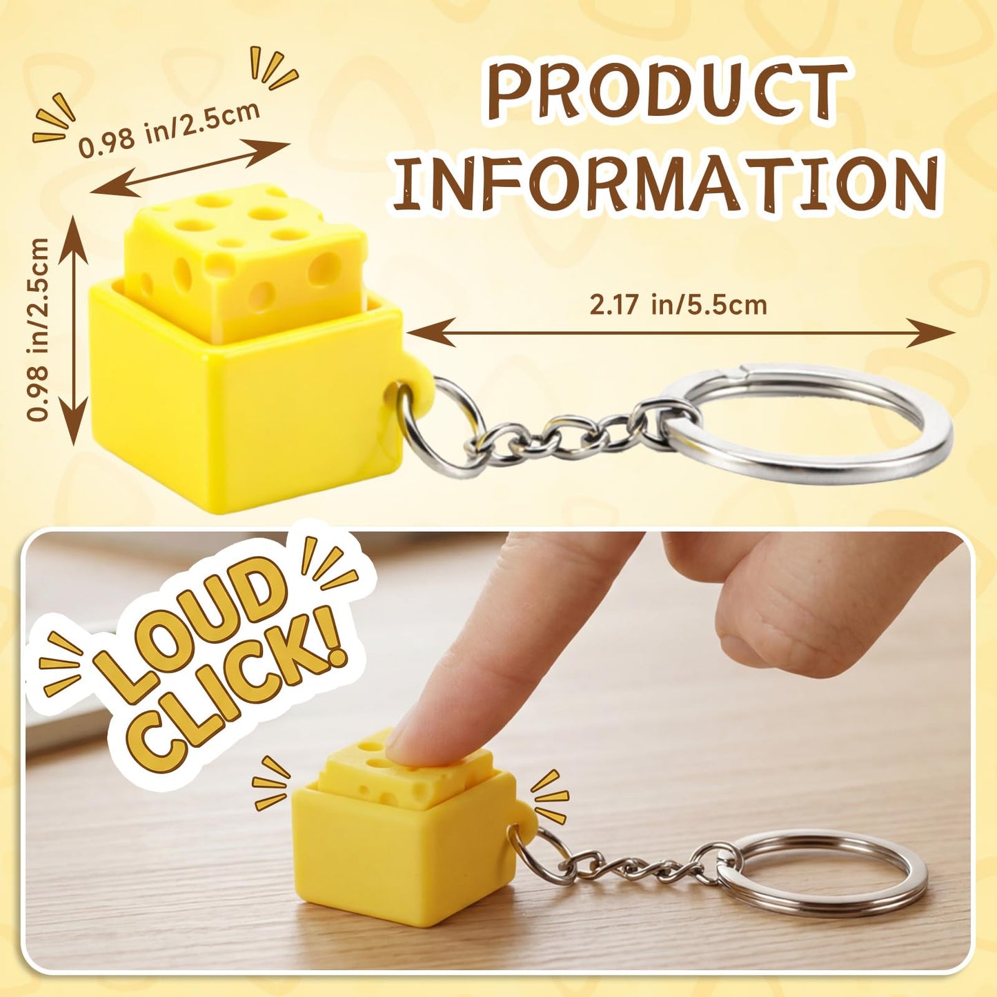 Kenning 12 Pcs Cheese Clicker Fidget Toys Keychain Bulk 3D Printed Clicker Fidget Toys Keyboard Stress Relief Keychain Gifts for Kids Student Employee Coworkers Graduation Party Favors End of Year