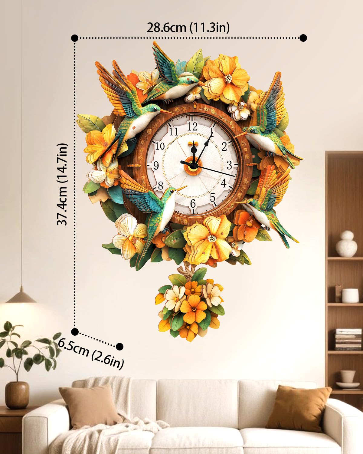Rnfinewow 3D Wooden Puzzles for Adults, Hummingbird Clock with Pendulum Model Kit, 3D Puzzles for Adults Room Home Decor DIY Wall Clock Kit, Holiday Birthday for Men Women Teens